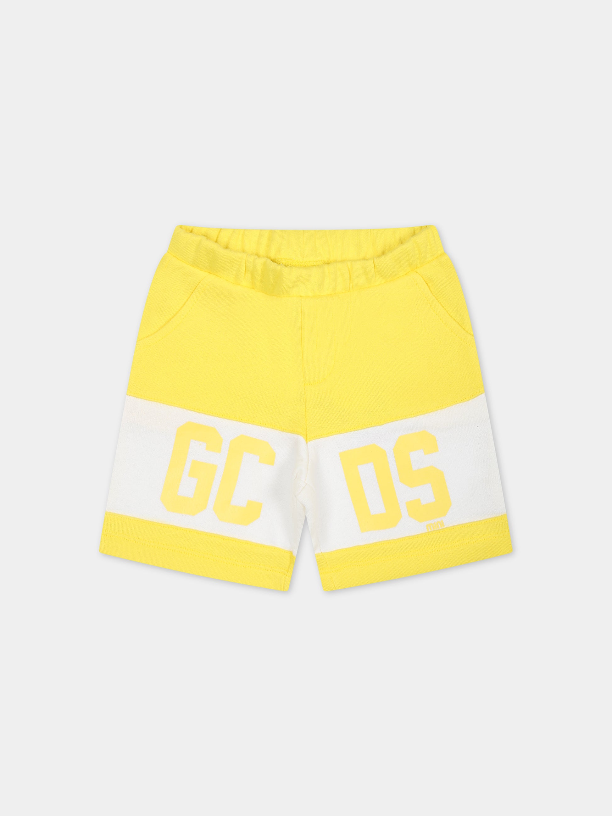 Shorts sportivi gialli per neonati con logo,Gcds Kids,GMQ002 LCA33 51633