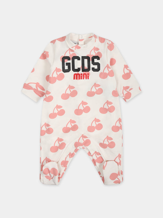 Tuta rosa per neonata con ciliegie,Gcds Kids,GUY00K LDBA9 84531