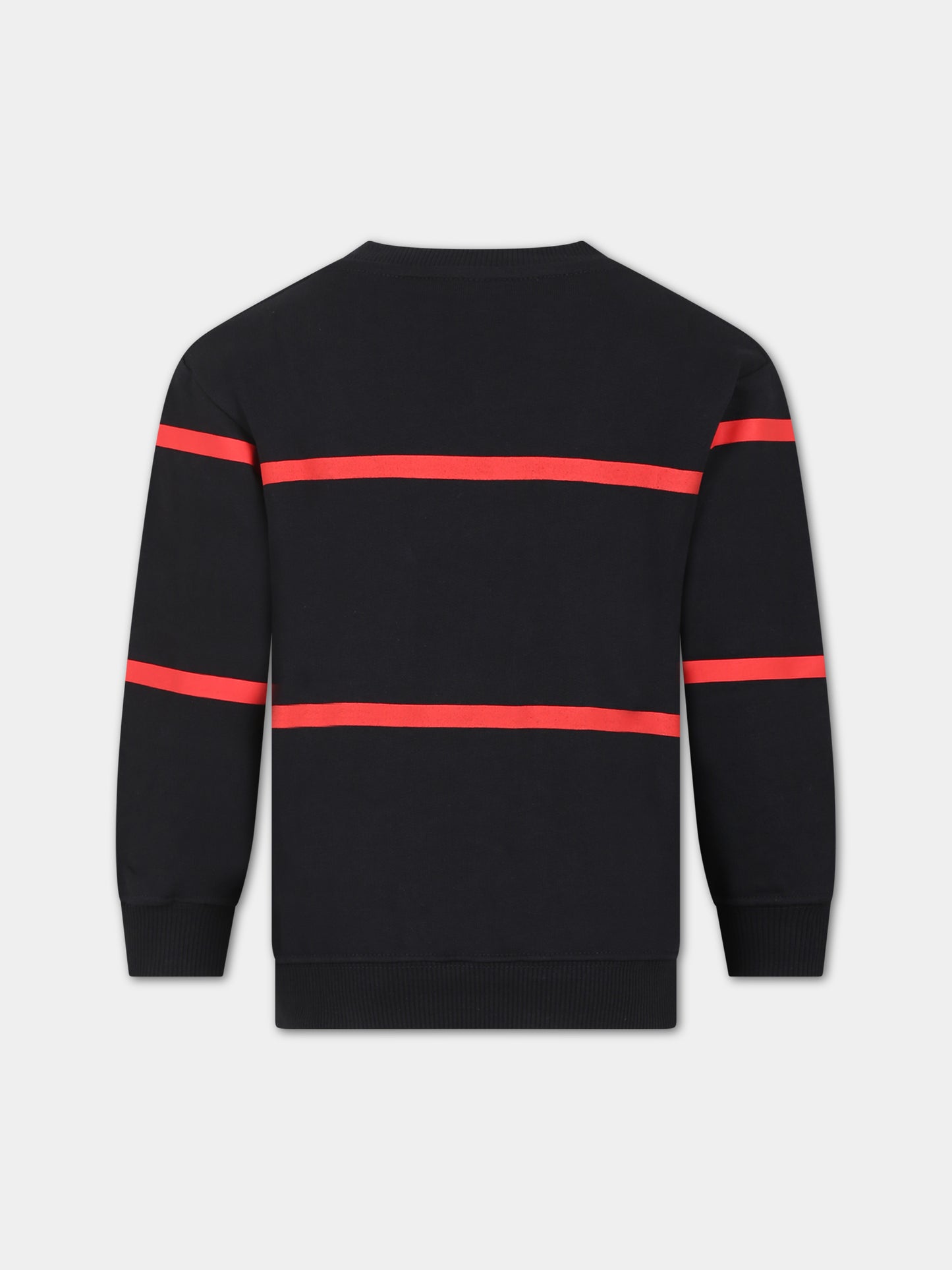 Felpa nera per bambini con righe rosse,Gcds Kids,DOF000 LCA52 60100