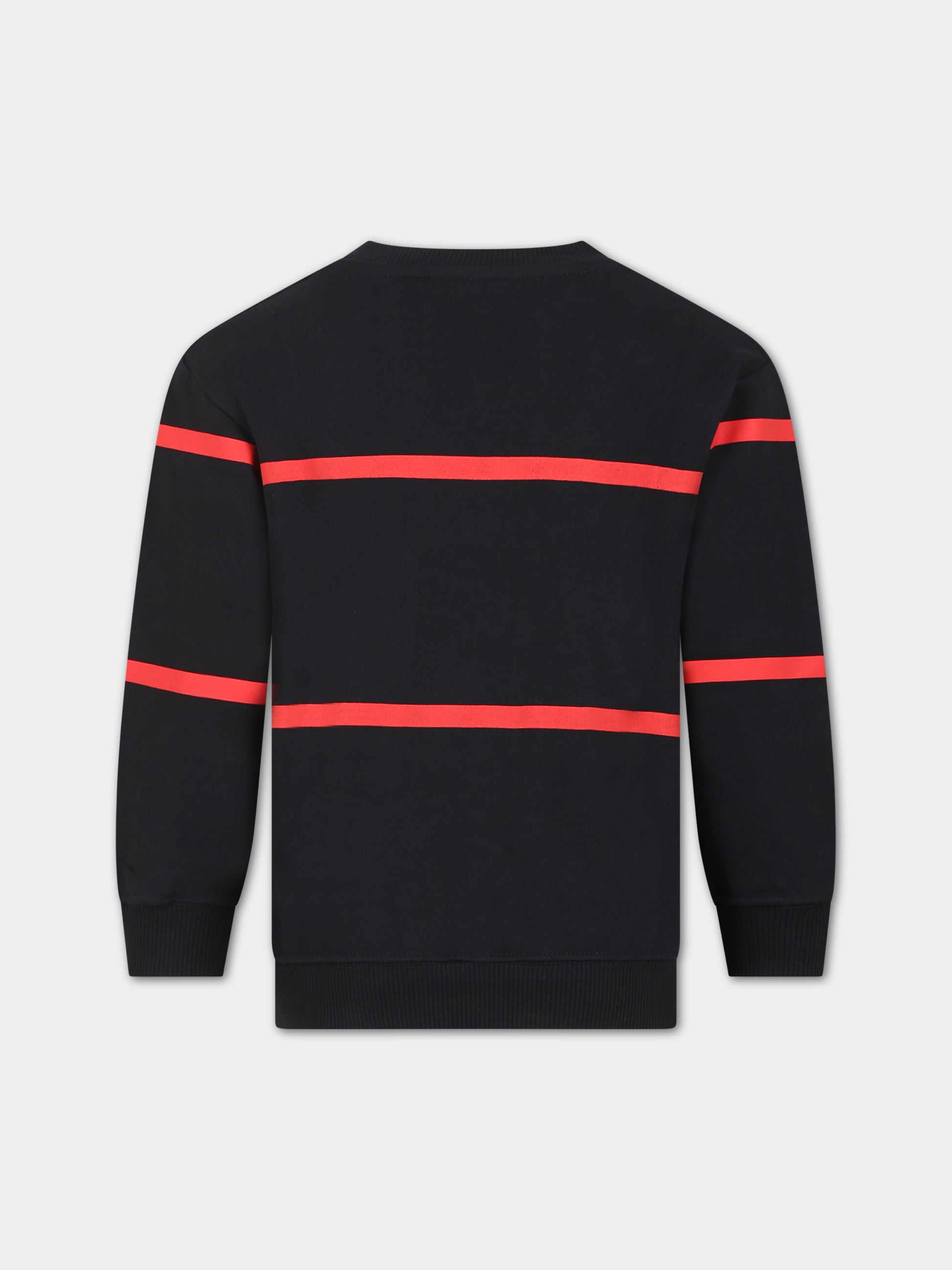 Felpa nera per bambini con righe rosse,Gcds Kids,DOF000 LCA52 60100