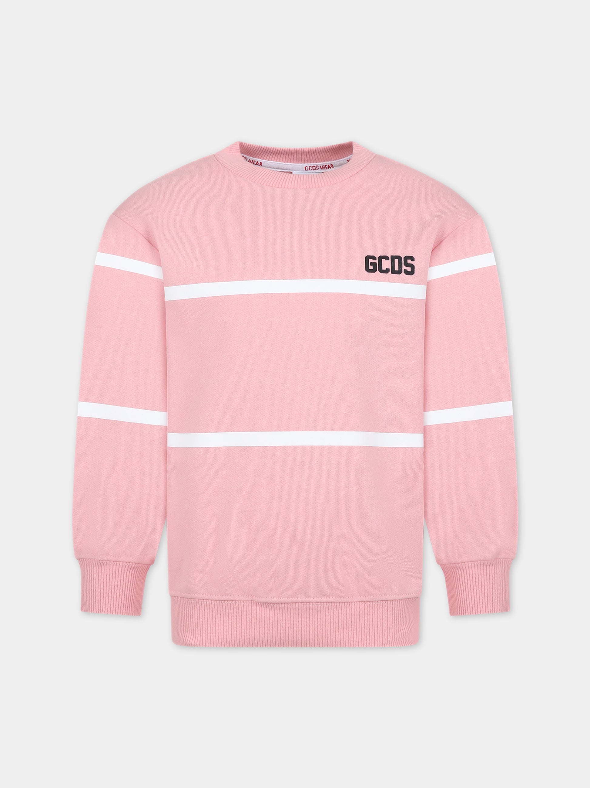 Felpa rosa per bambina con logo nero,Gcds Kids,DOF000 LCA52 51630