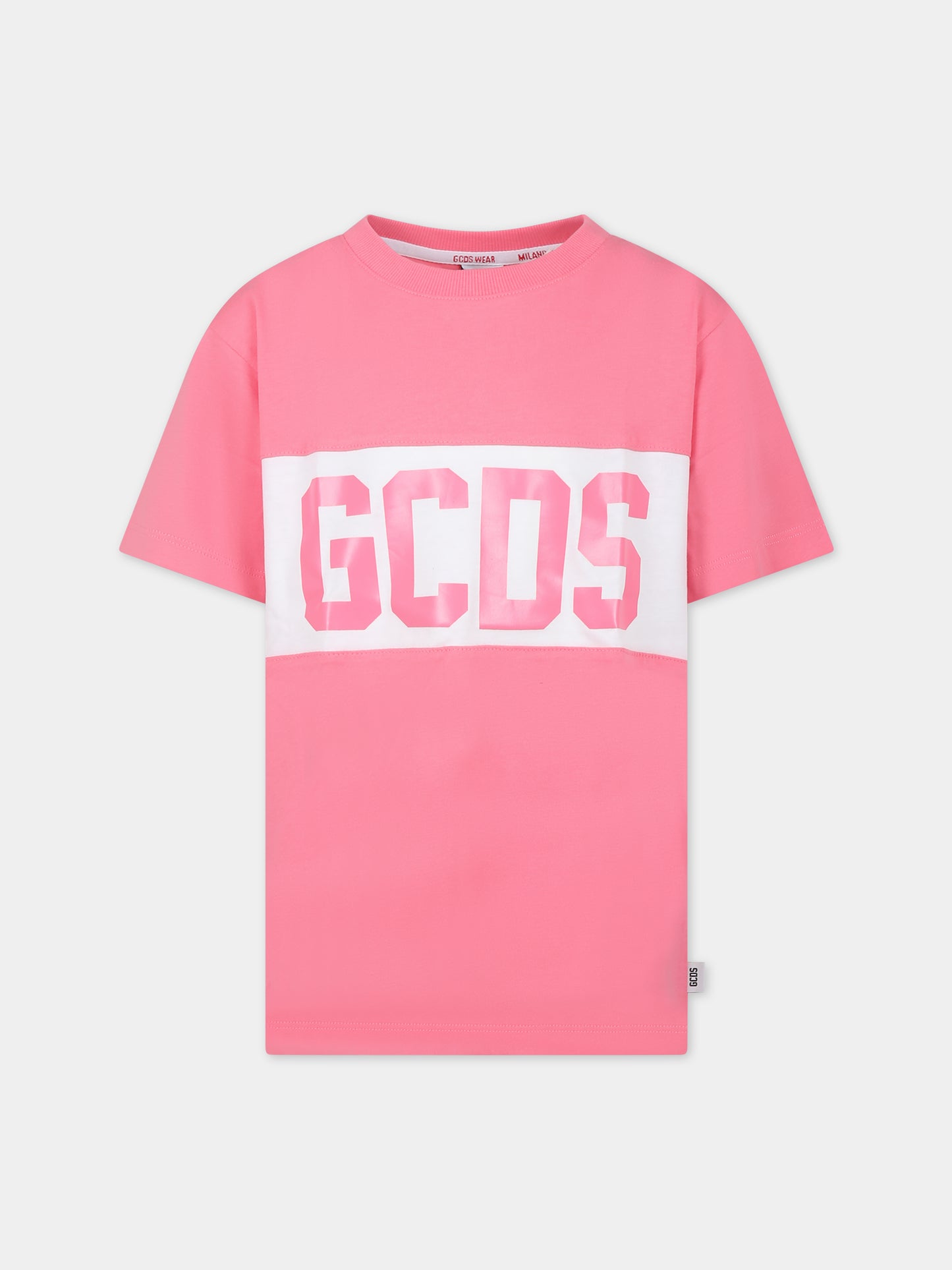 T-shirt rosa per bambina con logo bianco,Gcds Kids,DNM005 LAA22 51452
