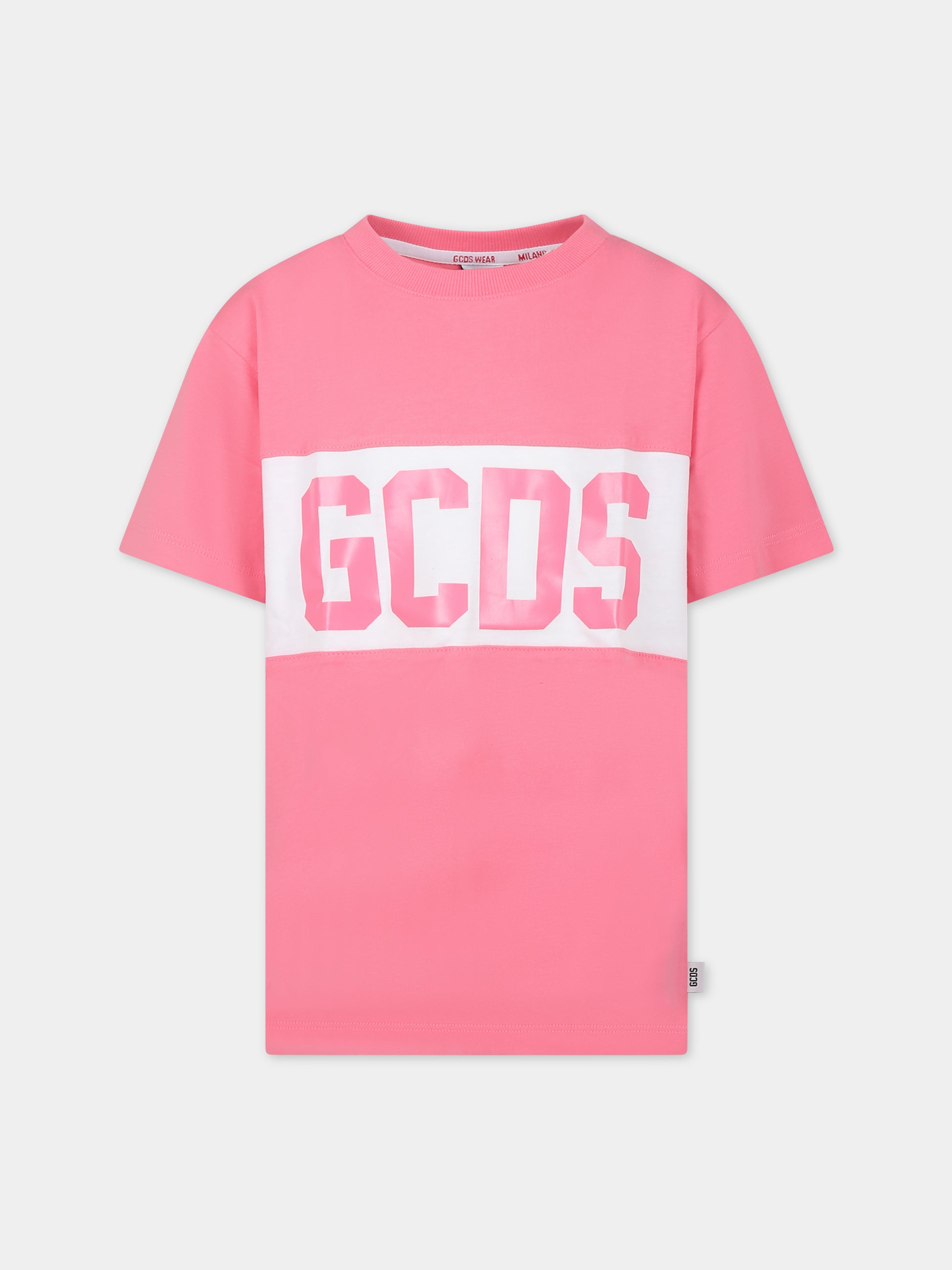 T-shirt rosa per bambina con logo bianco,Gcds Kids,DNM005 LAA22 51452