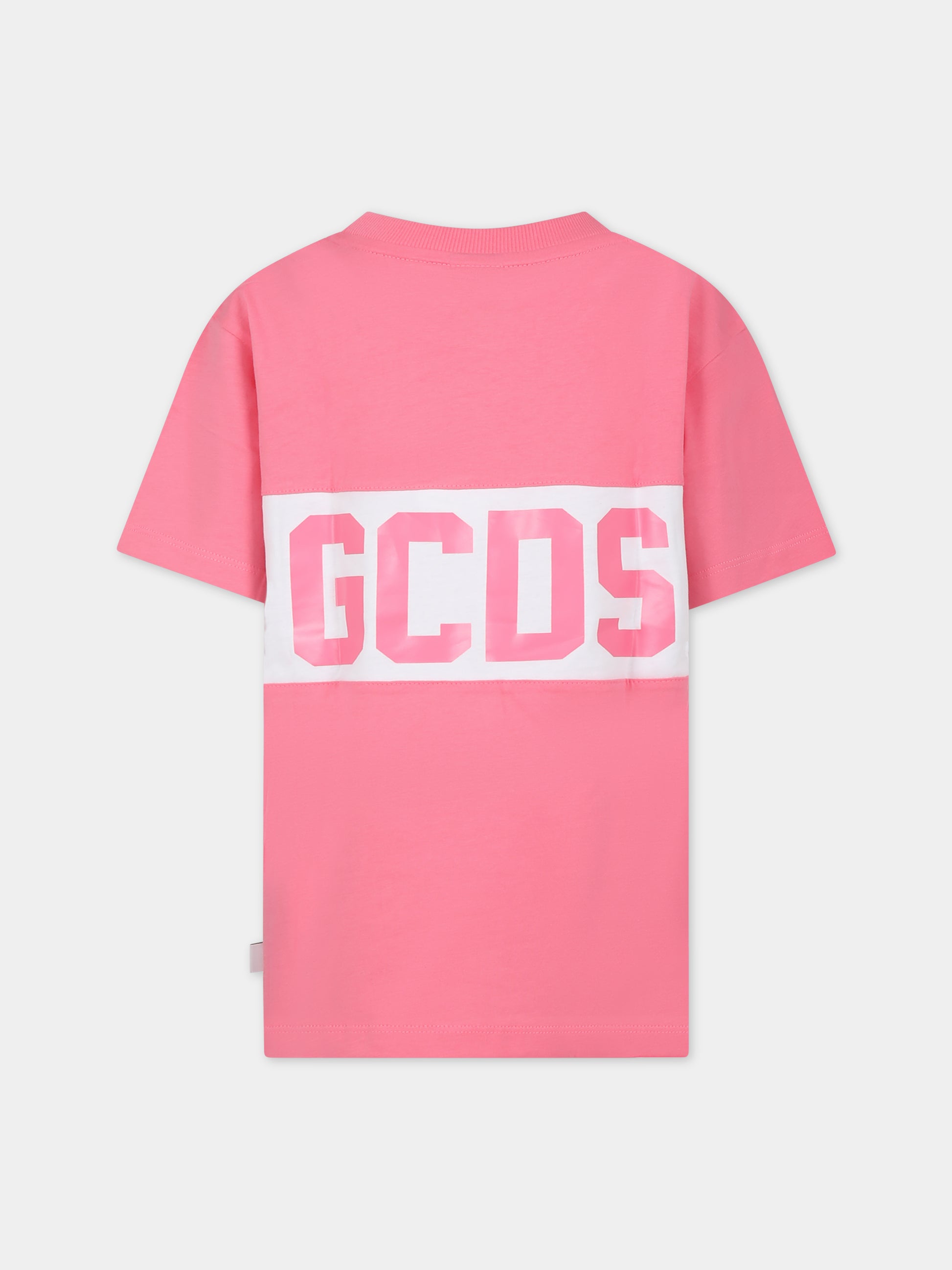 T-shirt rosa per bambina con logo bianco,Gcds Kids,DNM005 LAA22 51452