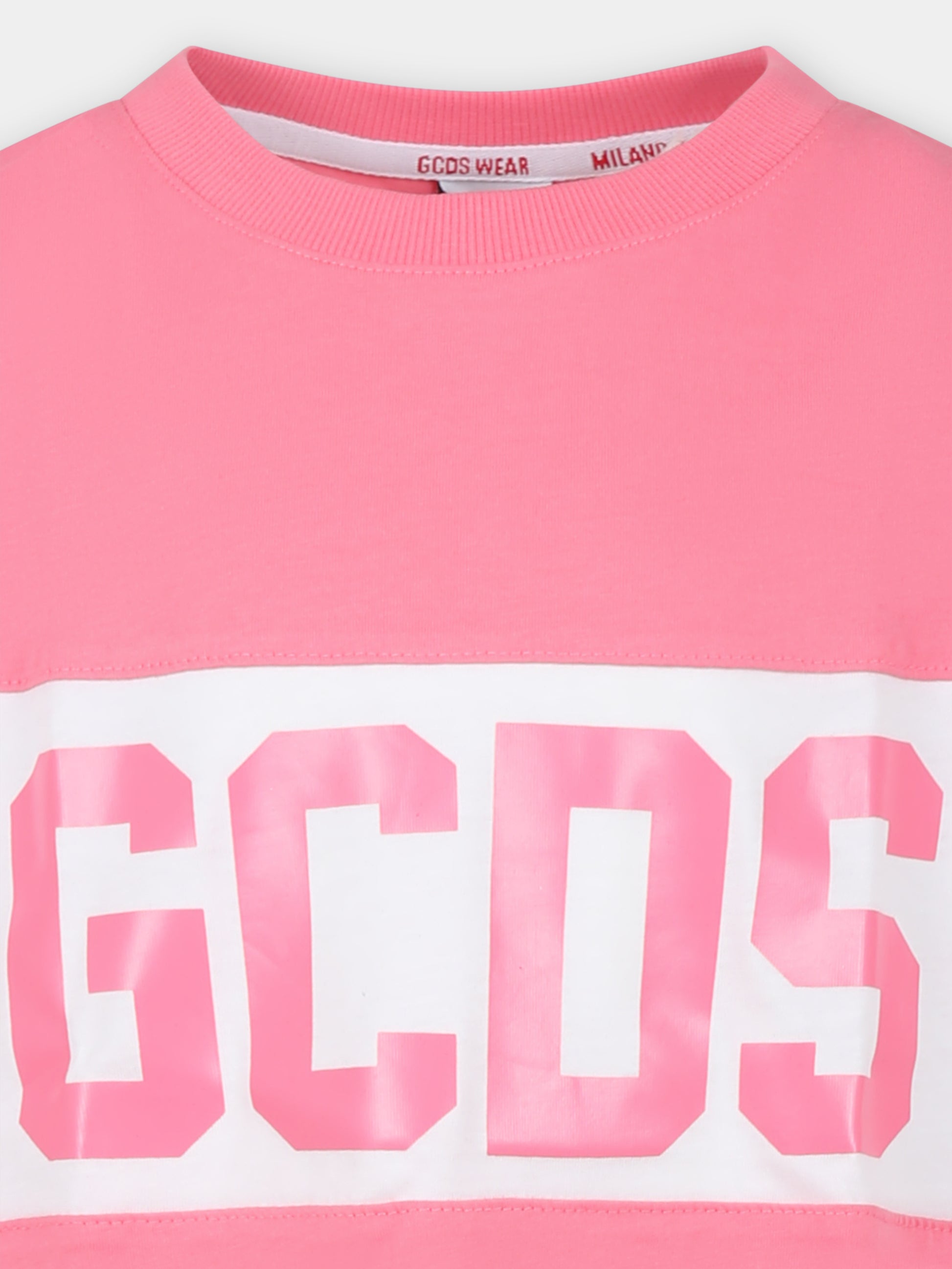 T-shirt rosa per bambina con logo bianco,Gcds Kids,DNM005 LAA22 51452