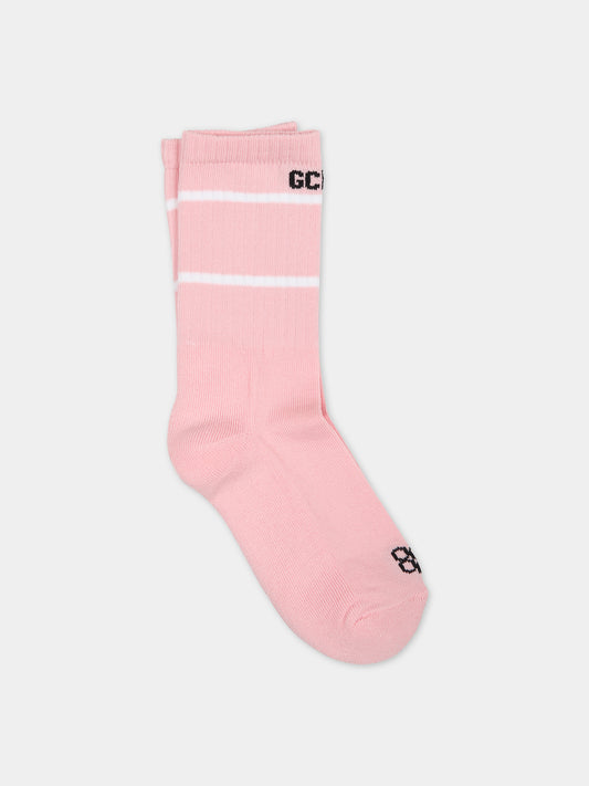 Calze rosa per bambina con logo,Gcds Kids,DUX00L LHE25 51630