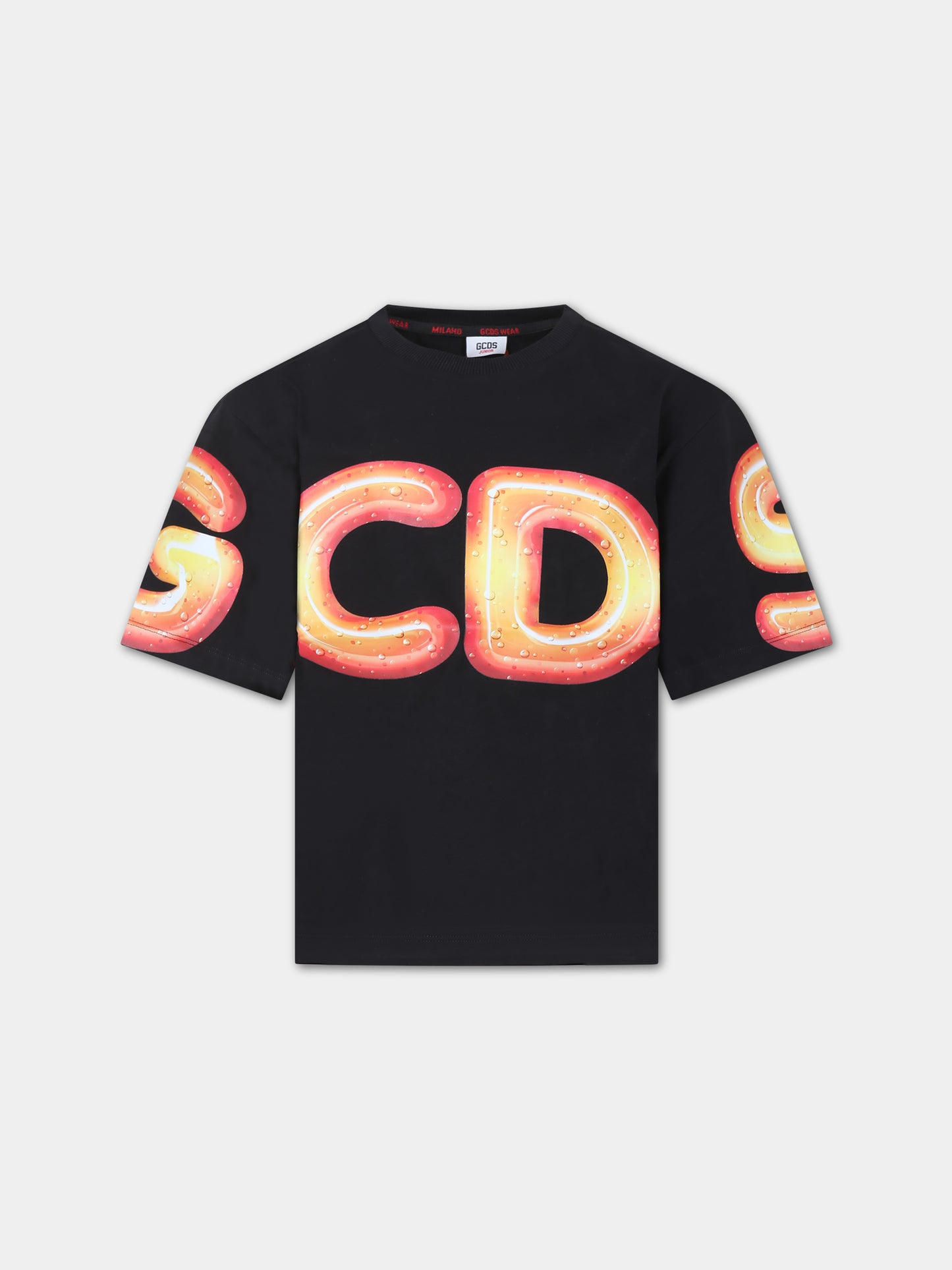 T-shirt nera per bambini con logo,Gcds Kids,DRM002 LAA23 60100