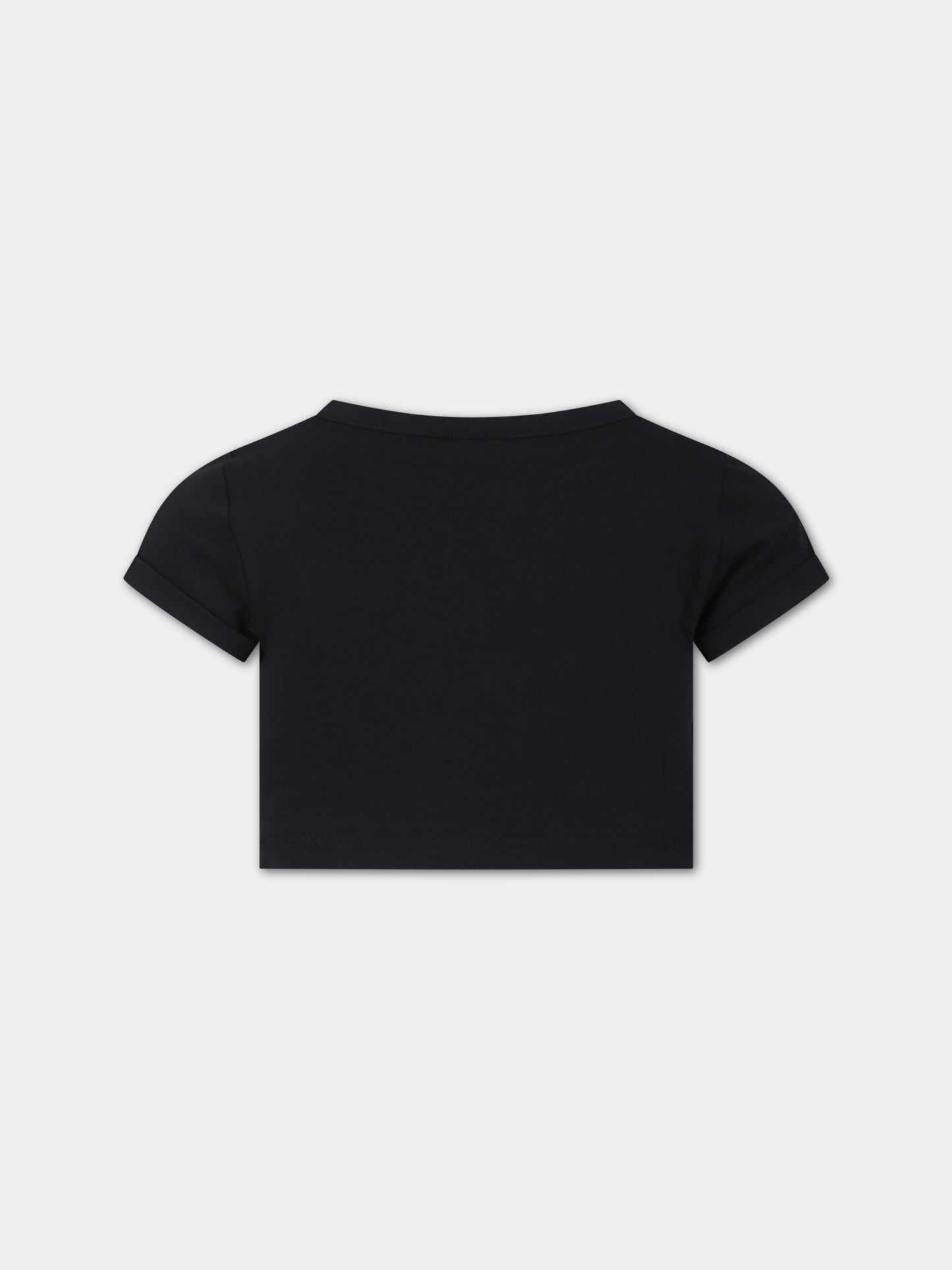 T-shirt nera per bambina con logo in fantasia,Gcds Kids,DAM002 LBA00 60100