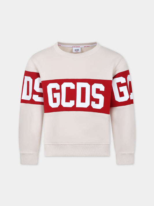 Felpa beige per bambini con logo,Gcds Kids,DOF005 LCA44 20325
