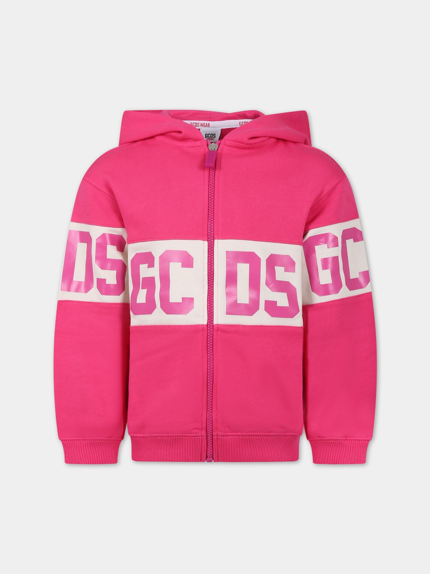 Felpa fucsia per bambina con logo,Gcds Kids,DOF004 LCA44 50605