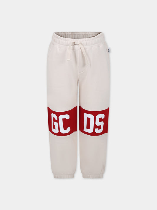 Pantaloni beige per bambini con logo,Gcds Kids,DOP003 LCA44 20325