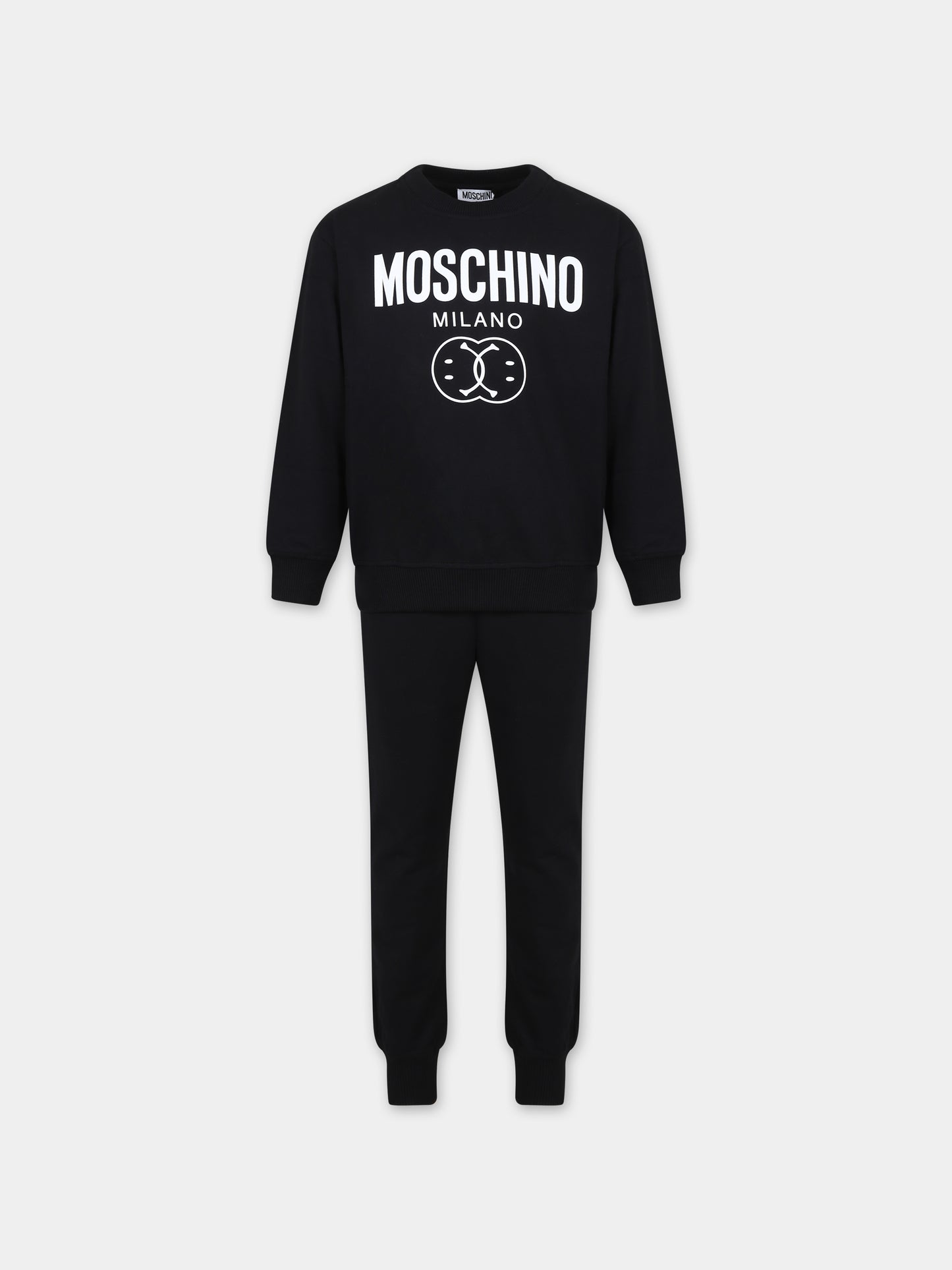 Completo nero per bambina con smile e logo,Moschino Kids,HMK03C LCA61 60100