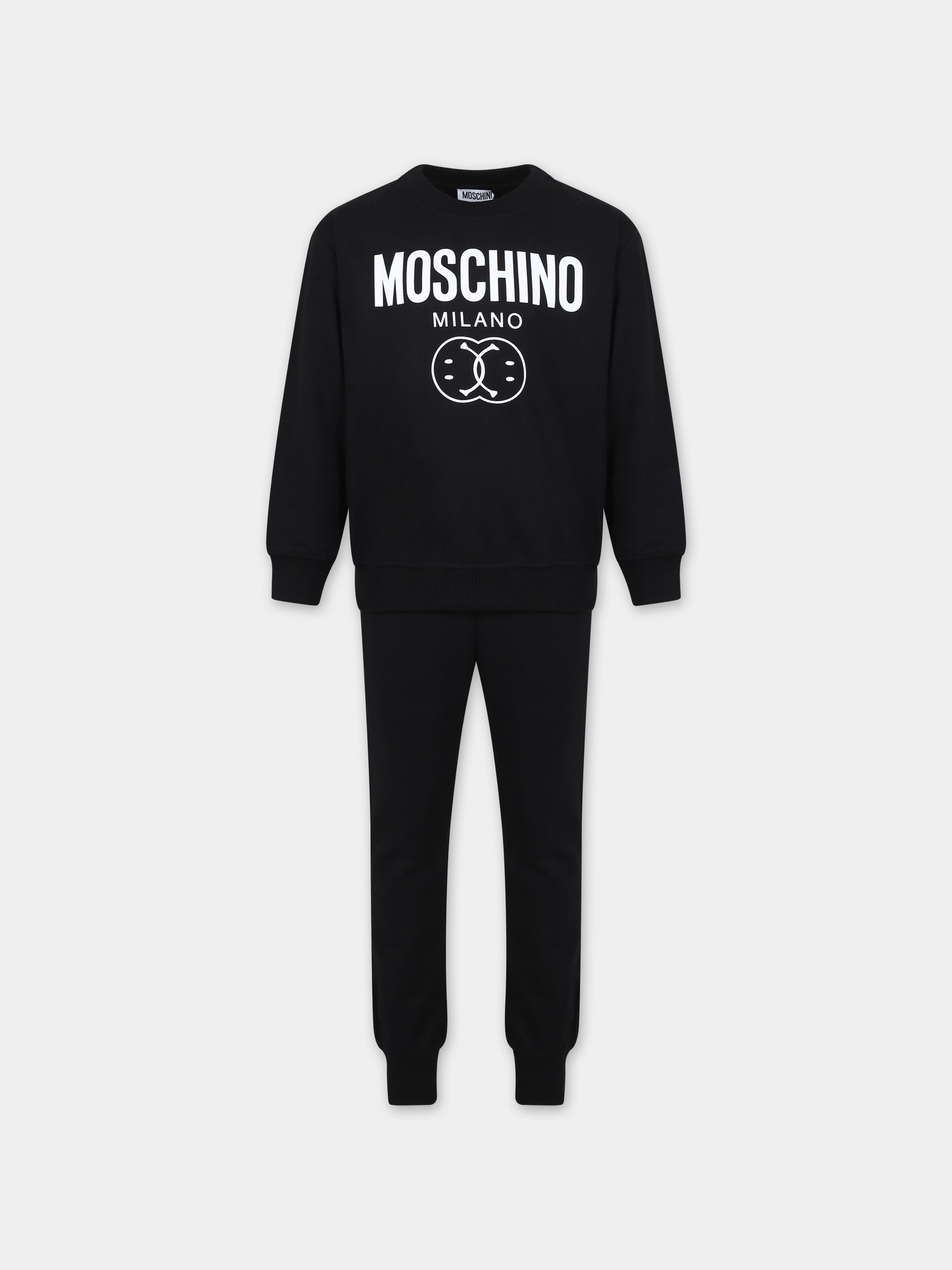 Completo nero per bambina con smile e logo,Moschino Kids,HMK03C LCA61 60100