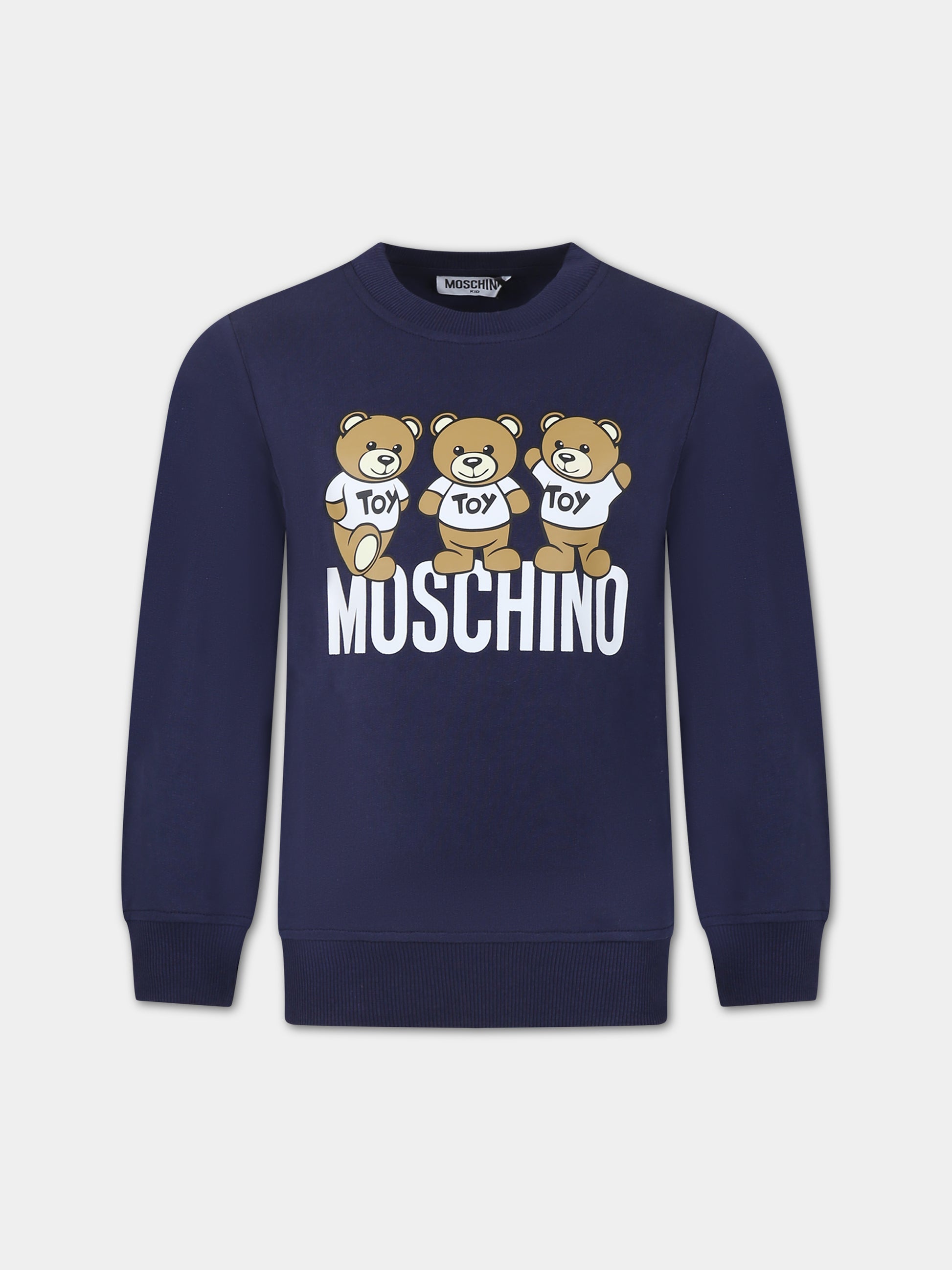 Felpa blu per bambino con Teddy Bears e logo,Moschino Kids,HUF07R LCA40 40016