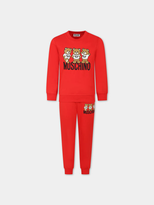 Completo rosso per bambini con Teddy Bears e logo,Moschino Kids,HUK03G LCA40 50109