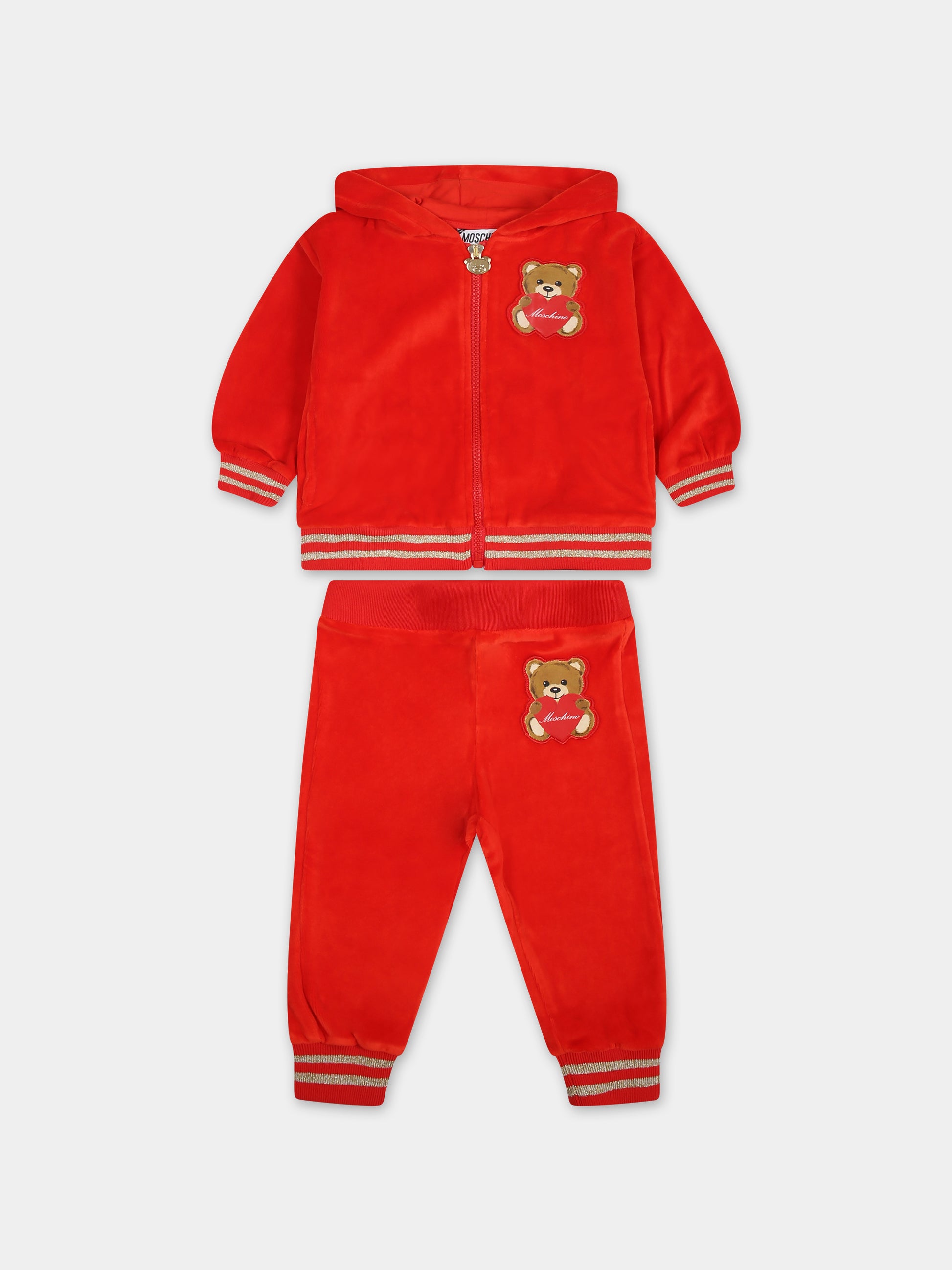 Completo rosso in ciniglia per neonata con Teddy Bear,Moschino Kids,MAK01V LGA07 50109