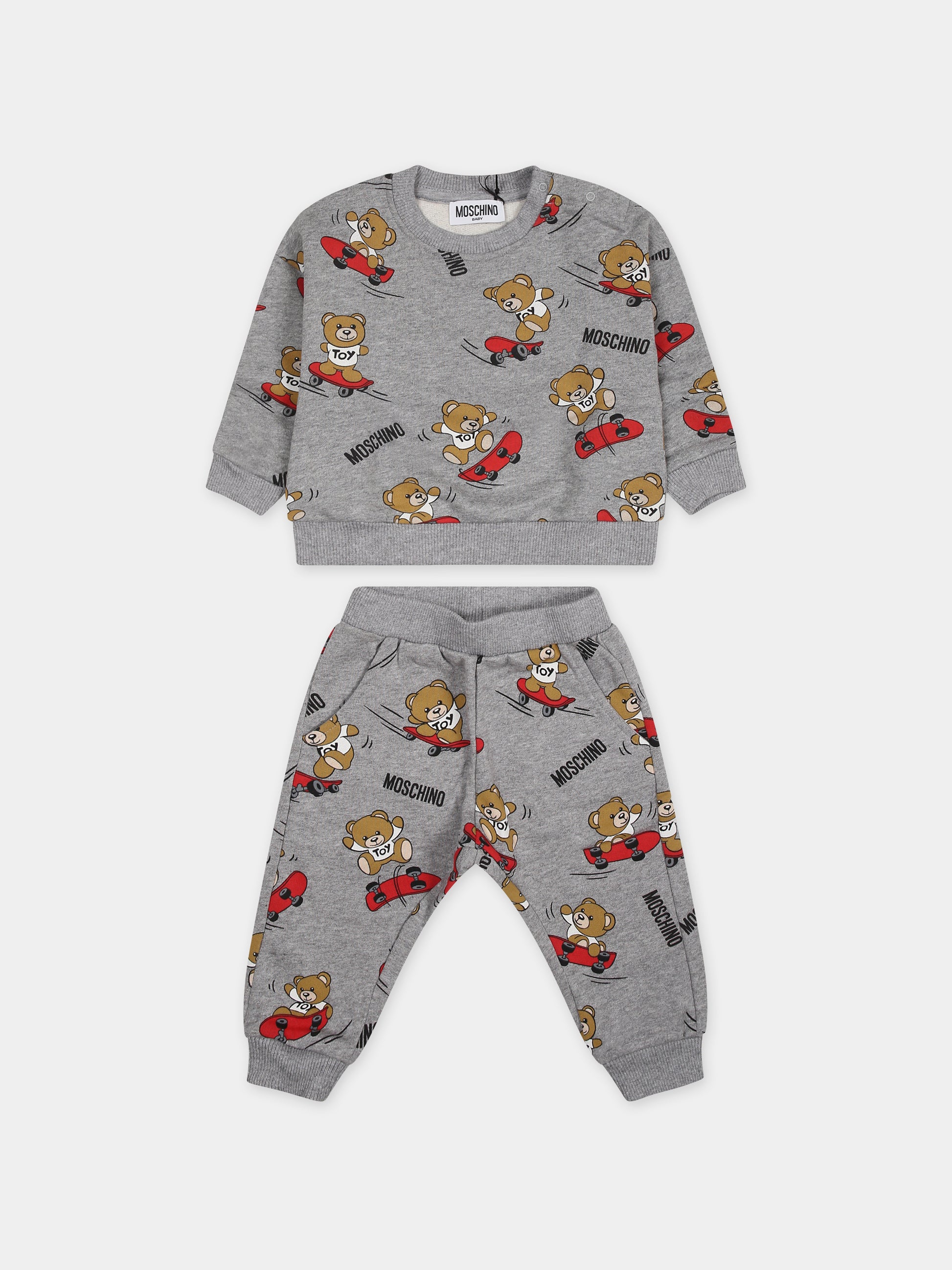 Completo grigio per neonato con Teddy Bear e skateboard,Moschino Kids,MUK04K LCB39 84418
