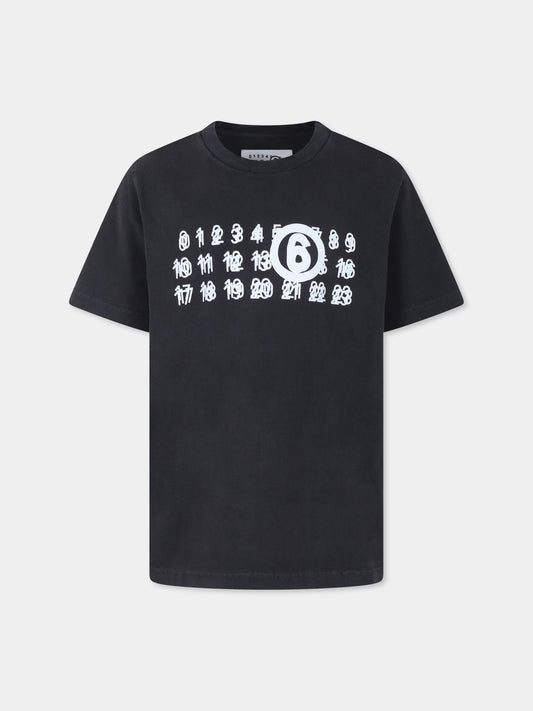 T-shirt nera per bambini con logo,Mm6 Maison Margiela,M60671 MM04A MM6T104U M6900