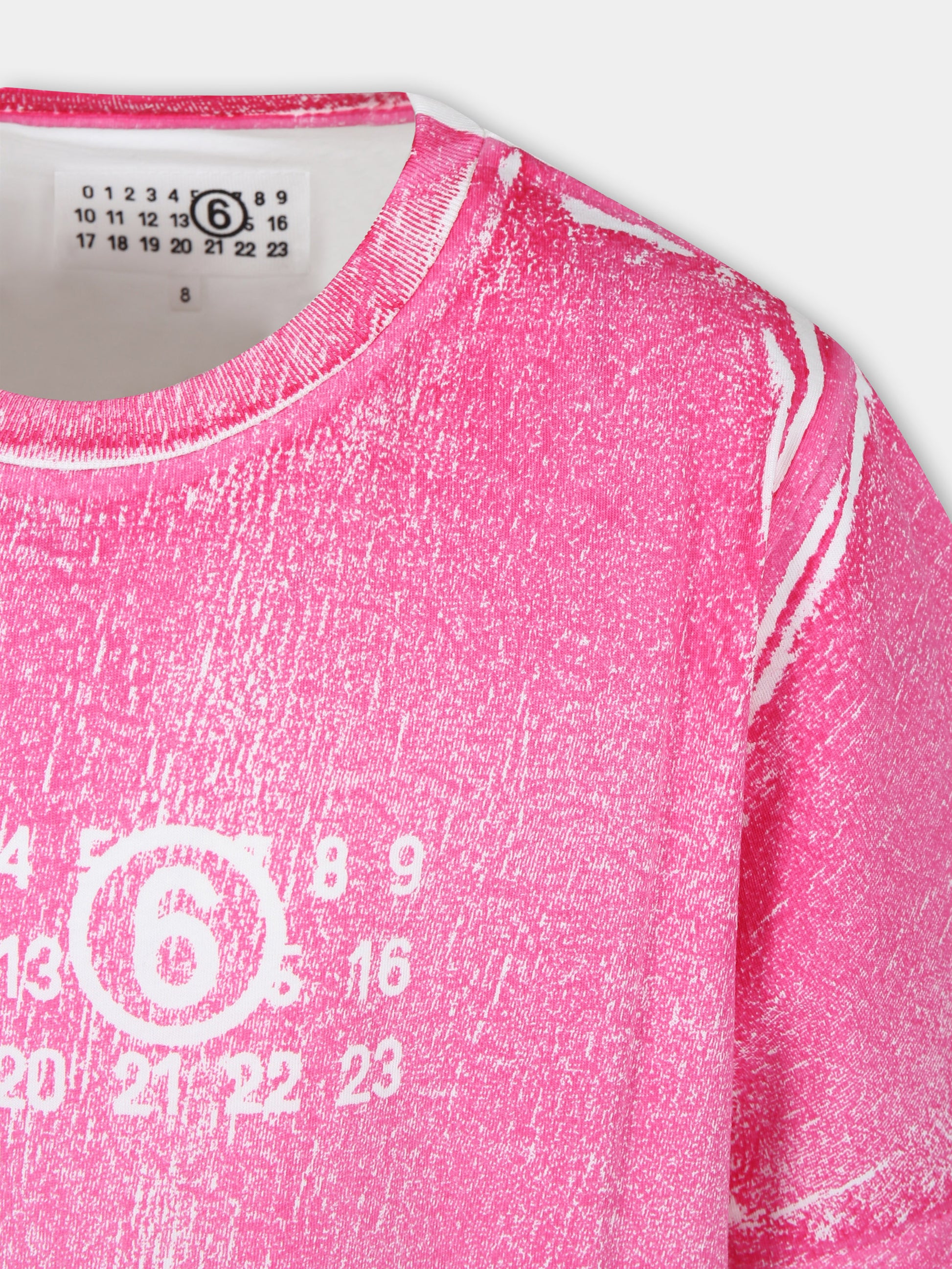 T-shirt fucsia per bambina con stampa numeri,Mm6 Maison Margiela,M60669 MM04G MM6T102U M6307