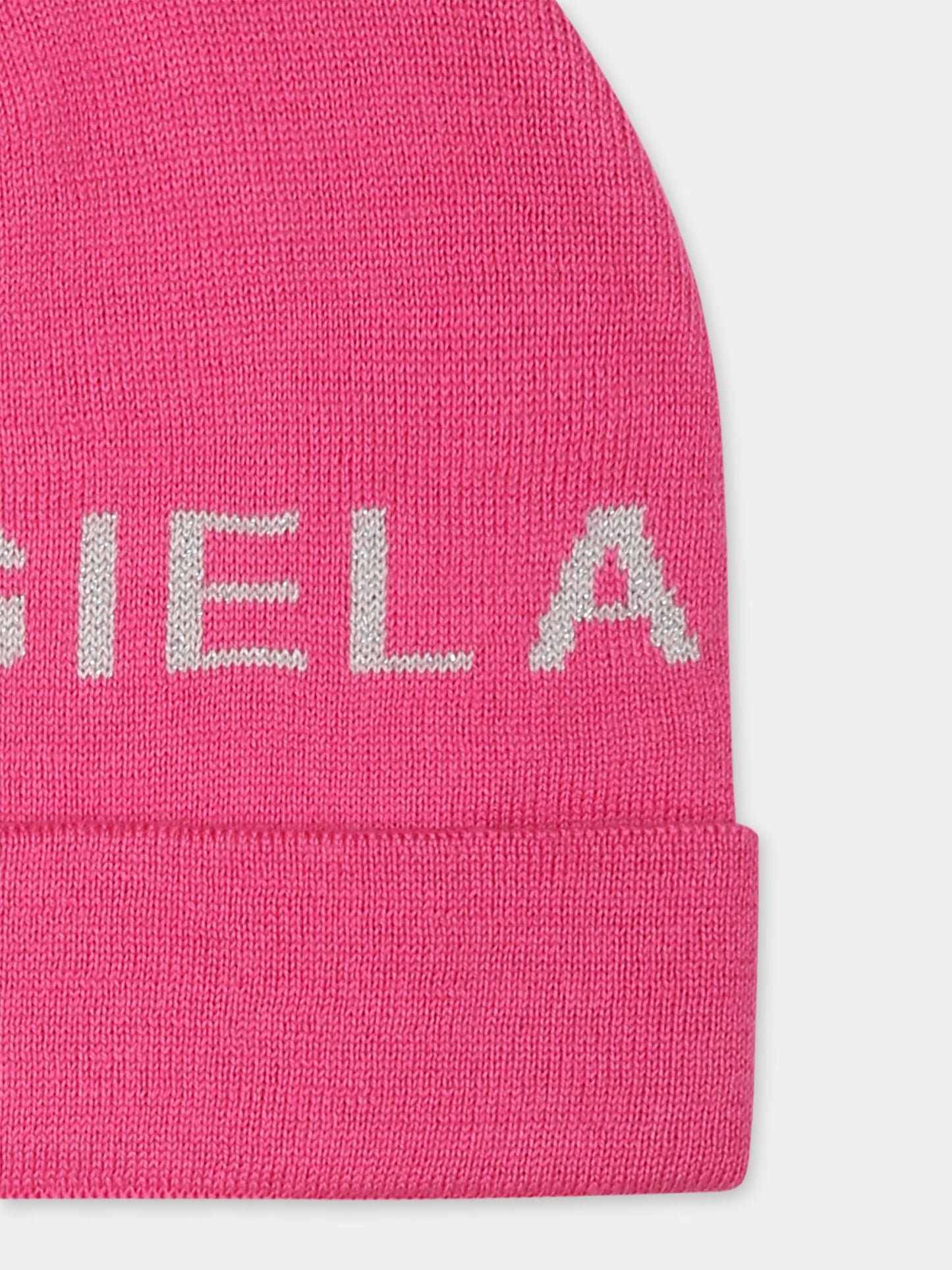 Berretto fucsia per bambina con logo,Mm6 Maison Margiela,M60708 MM04C MM6F23U M6307