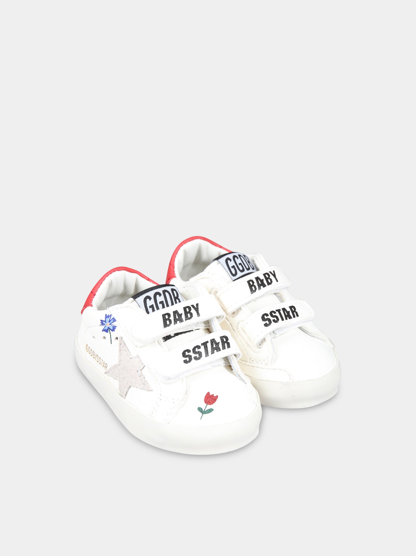 Sneakers Baby School bianche per neonata con stella e fiori,Golden Goose,GIF00166 F006233 10953