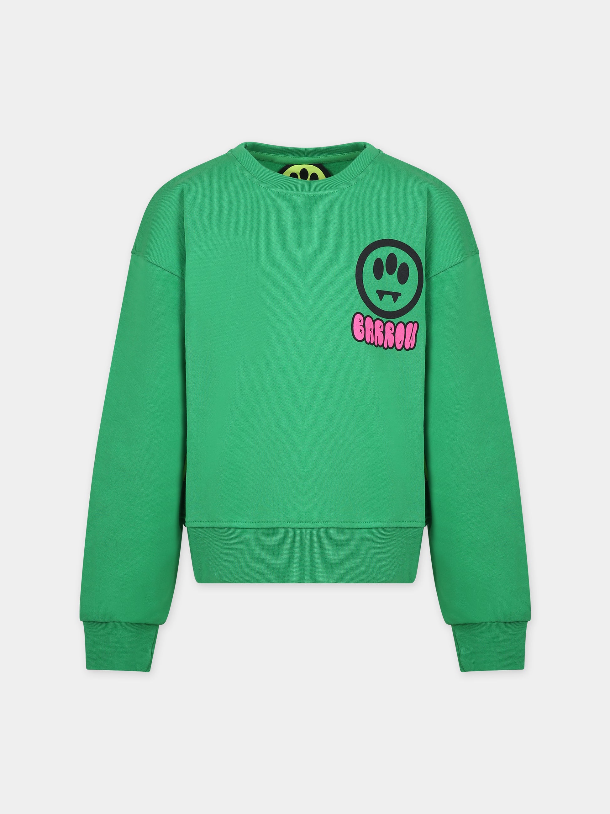 Felpa verde per bambina con logo e smile,Barrow,F3BKJGSW076 BW012
