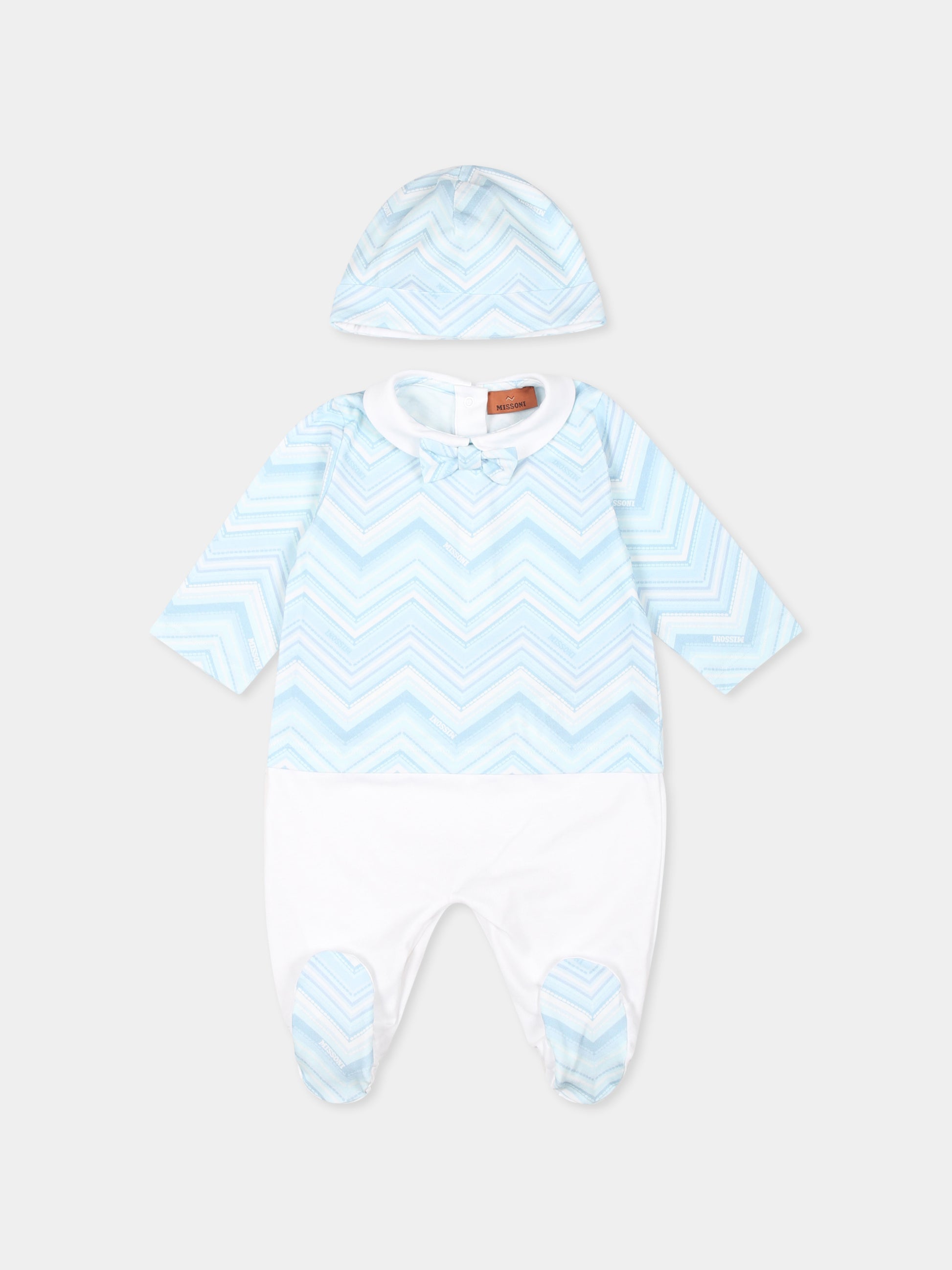 Set tutina celeste per neonato con motivo chevron,Missoni,MVB520 J0443 100CE