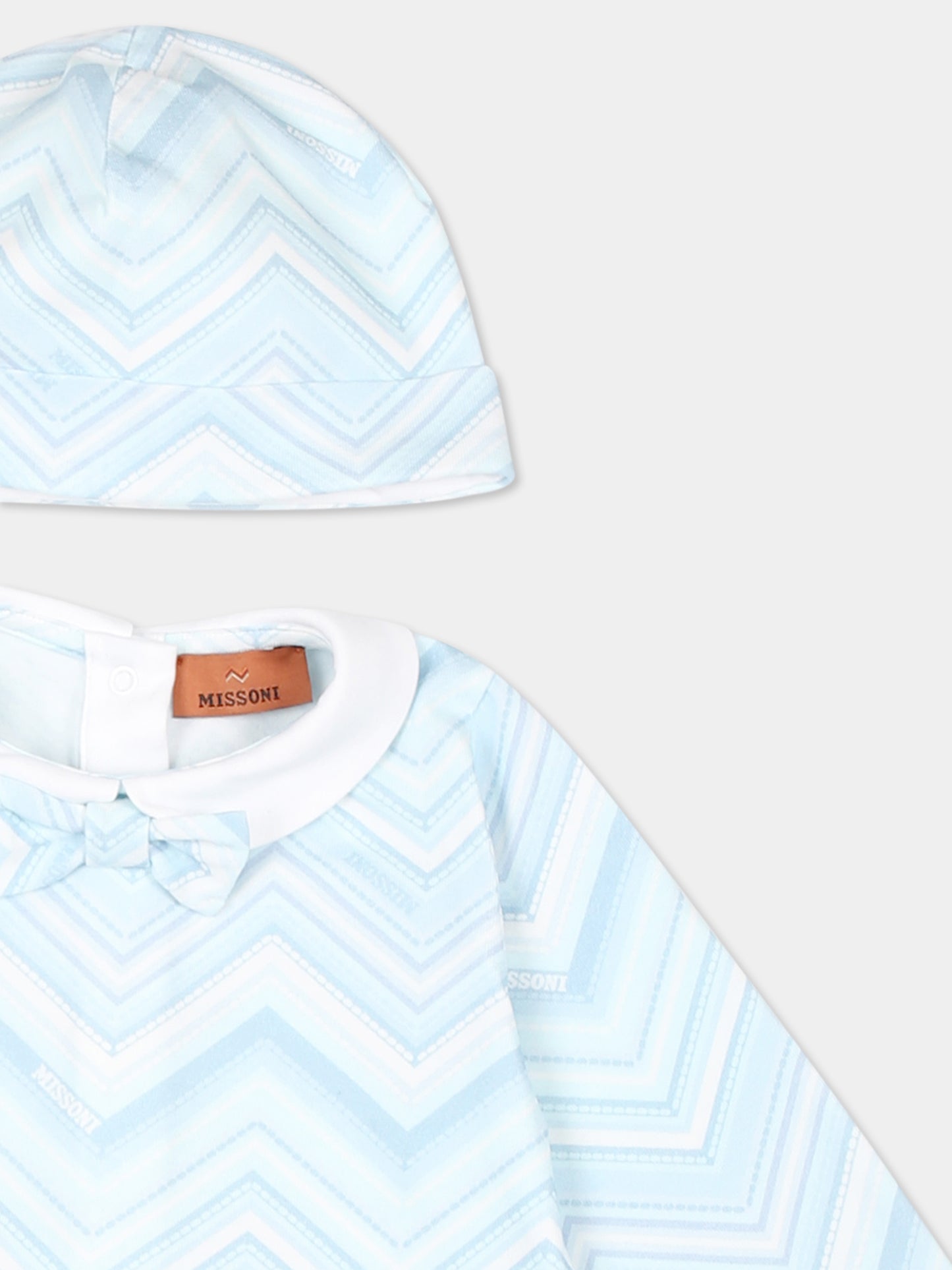 Set tutina celeste per neonato con motivo chevron,Missoni,MVB520 J0443 100CE