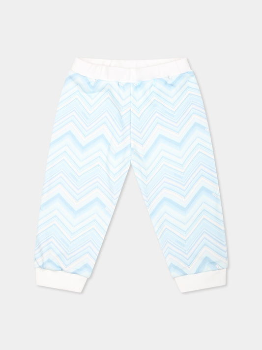 Pantaloni celesti per neonato con motivo chevron,Missoni,MV6540 F0186 100CE