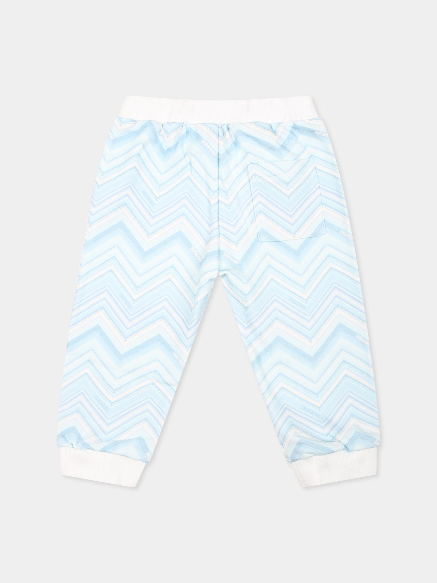 Pantaloni celesti per neonato con motivo chevron,Missoni,MV6540 F0186 100CE