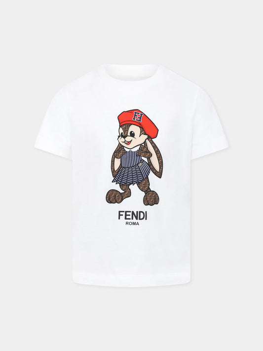 White T-shirt for girl with Fendi rabbit