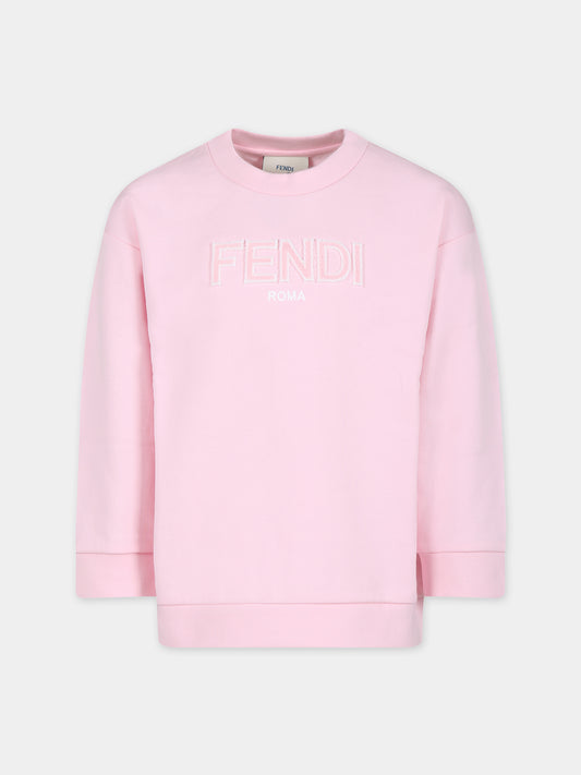 Felpa rosa per bambina con logo Fendi,Fendi Kids,JUH077 5V0 F0QE5