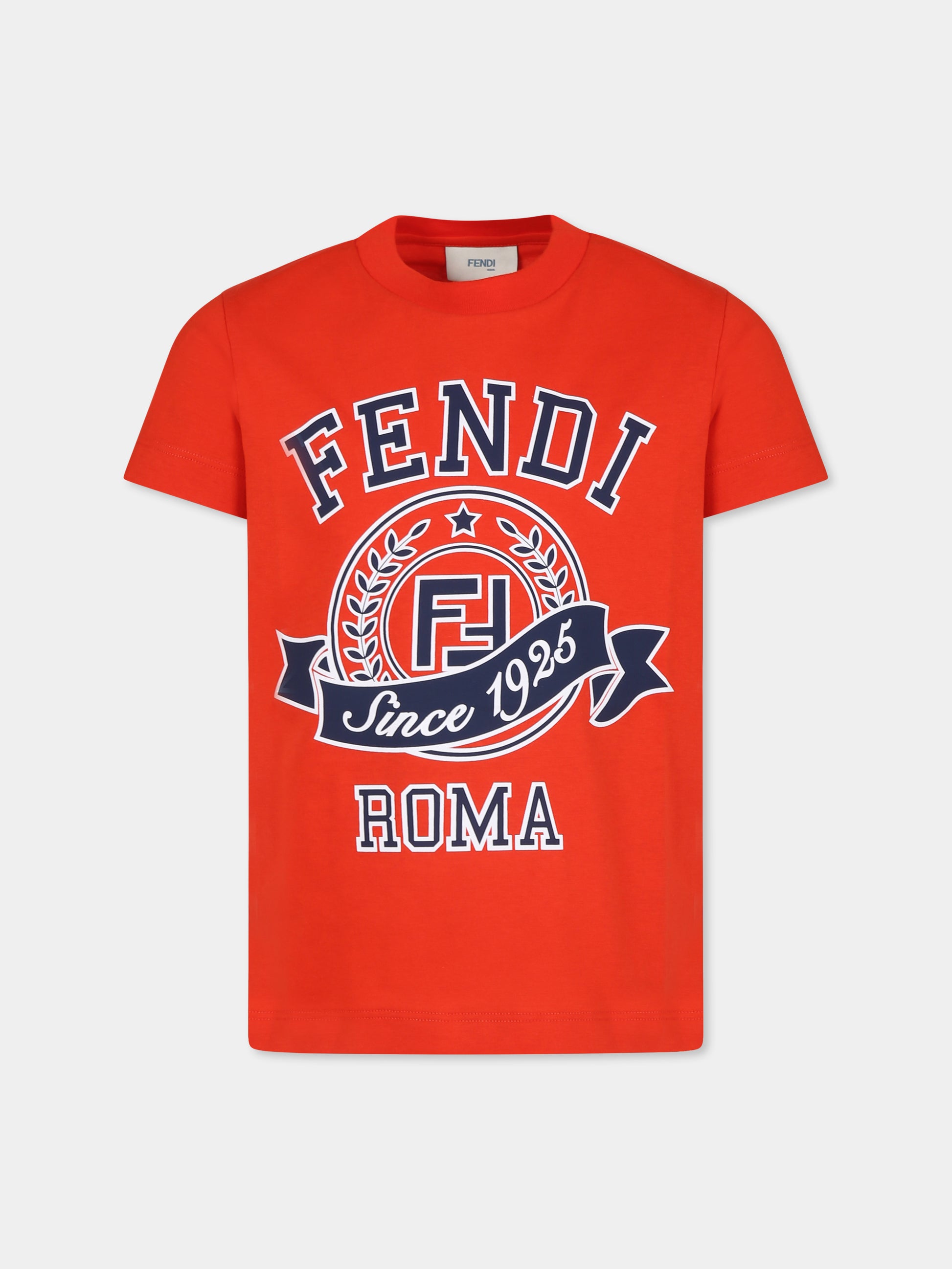 T-shirt rossa per bambini con logo,Fendi Kids,JUI164 7AJ F0XDC