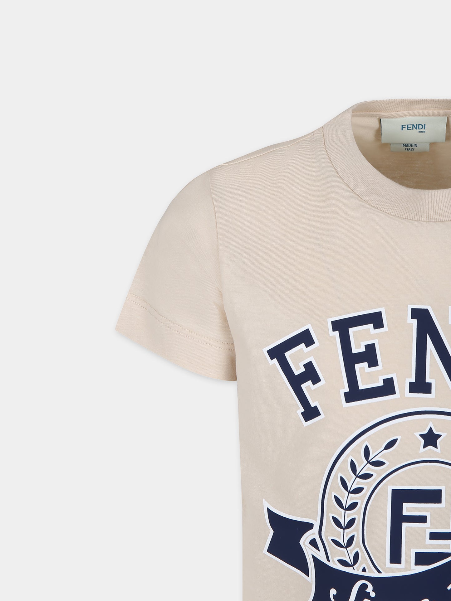 T-shirt beige per bambini con stampa logo,Fendi Kids,JUI164 7AJ F1P2N