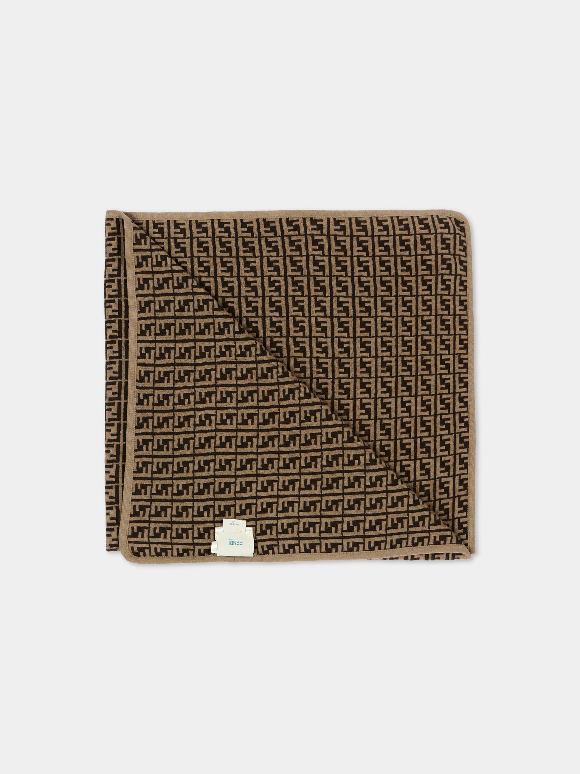 Coperta marrone per neonati con FF,Fendi Kids,BUJ166 A3TE F0LMJ