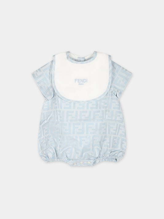 Set pagliaccetto celeste per neonato con doppia F,Fendi Kids,BUL074 ARSY F19J4