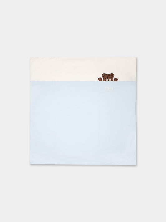 Coperta celeste per neonato con orsetto e logo Fendi,Fendi Kids,BUJ282 ST8 F19J4