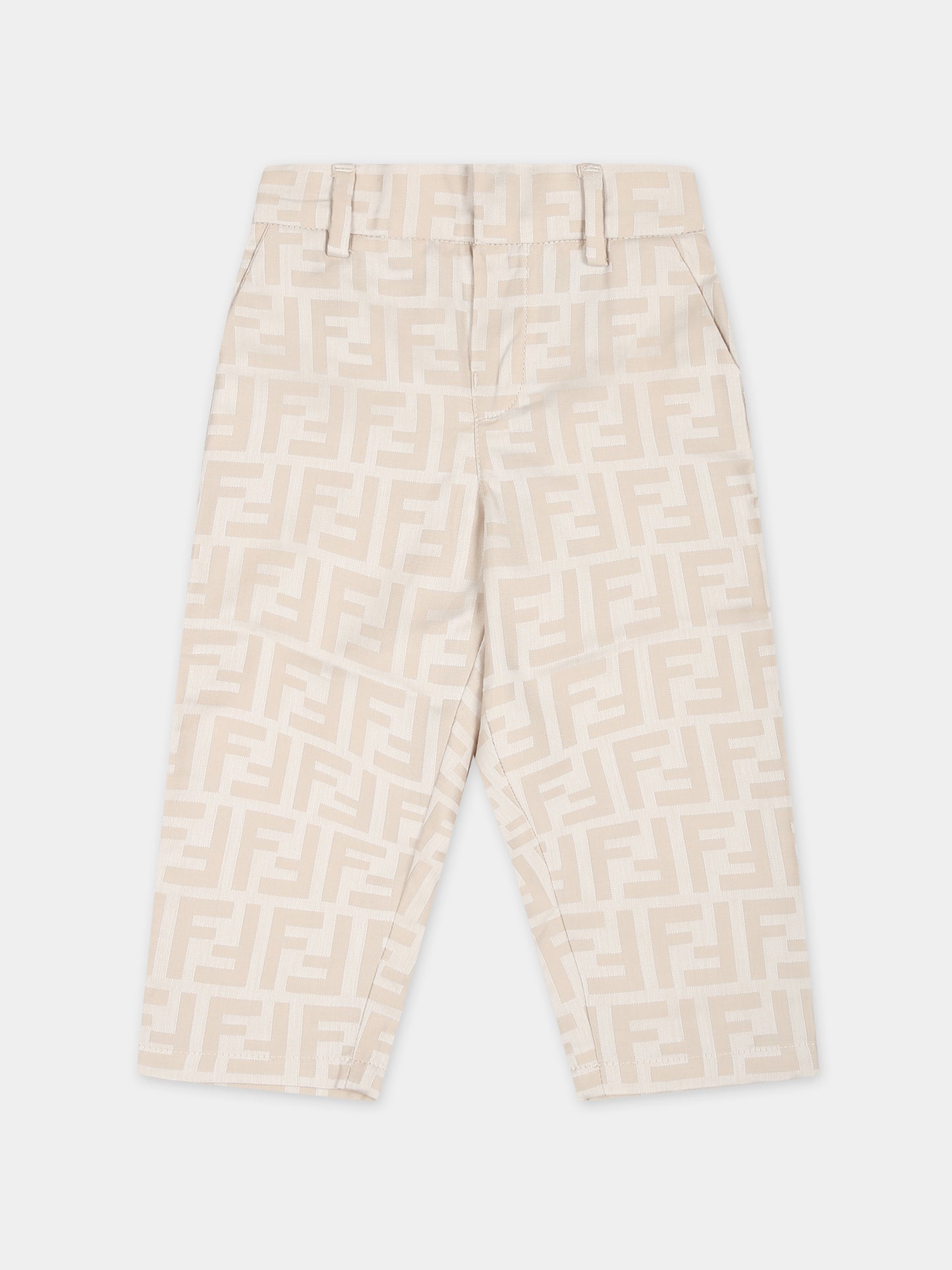 Pantaloni beige per neonato con doppia F,Fendi Kids,BUF230 ARSY F19J5