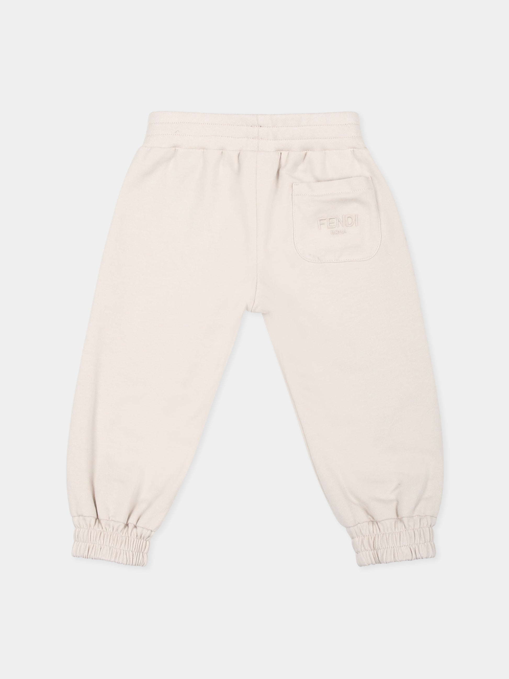 Pantaloni reversibili beige per neonato con FF,Fendi Kids,BUF071 AMJJ F19J5