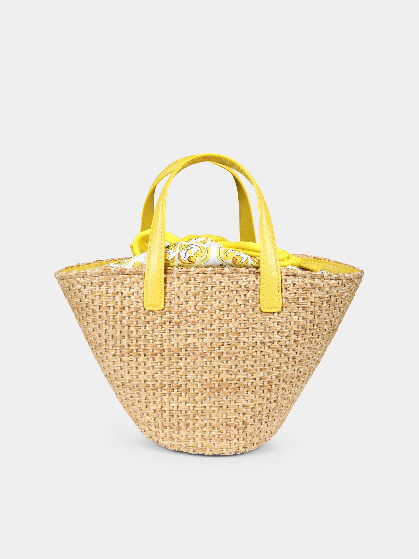 Borsa beige per bambina con logo DG e stampa maiolica,Dolce & Gabbana Kids,EB0249 AB018 HG3OB