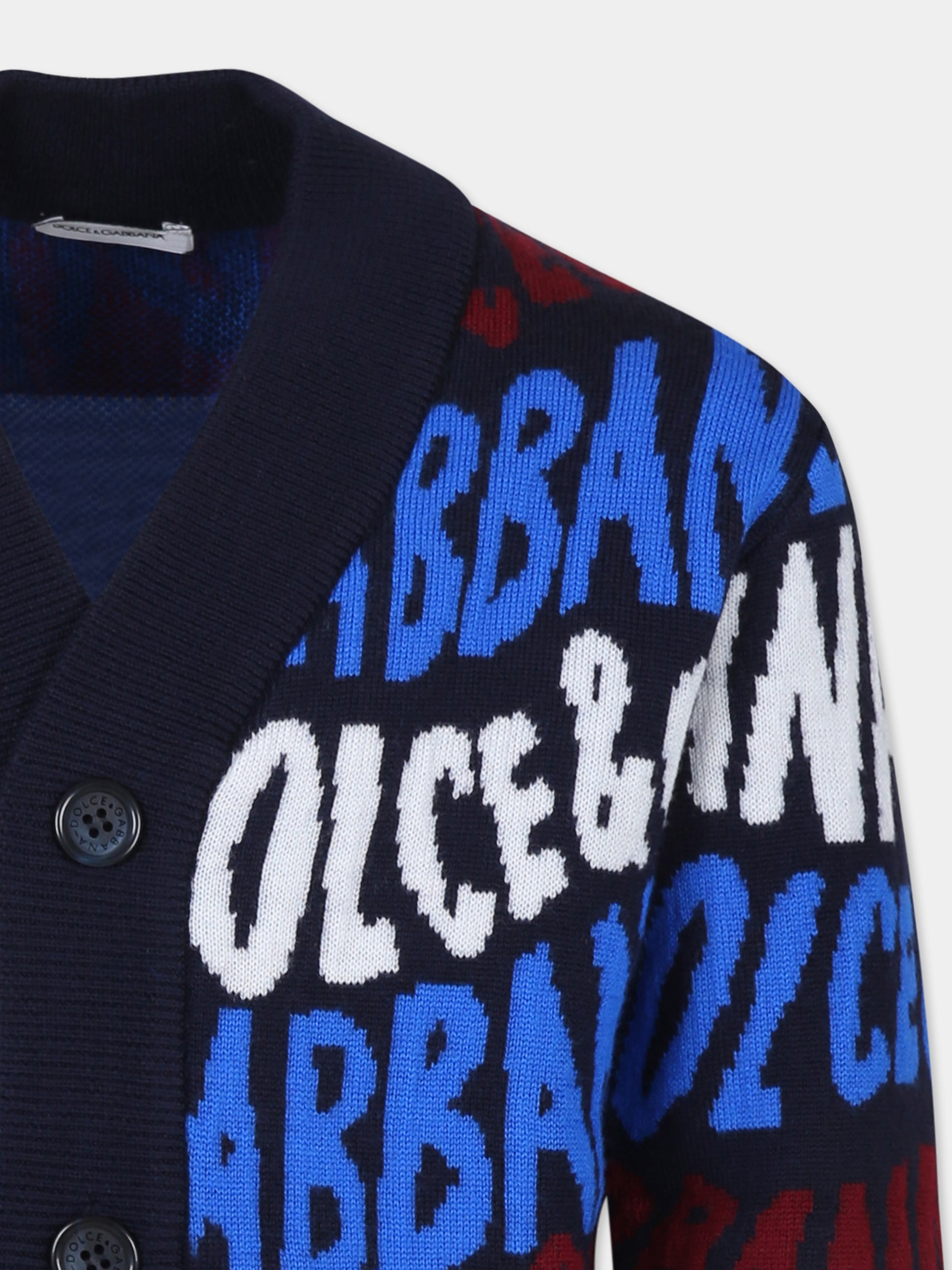 Cardigan blu per bambino con logo,Dolce & Gabbana Kids,L4KWE3 JCVV3 S9000