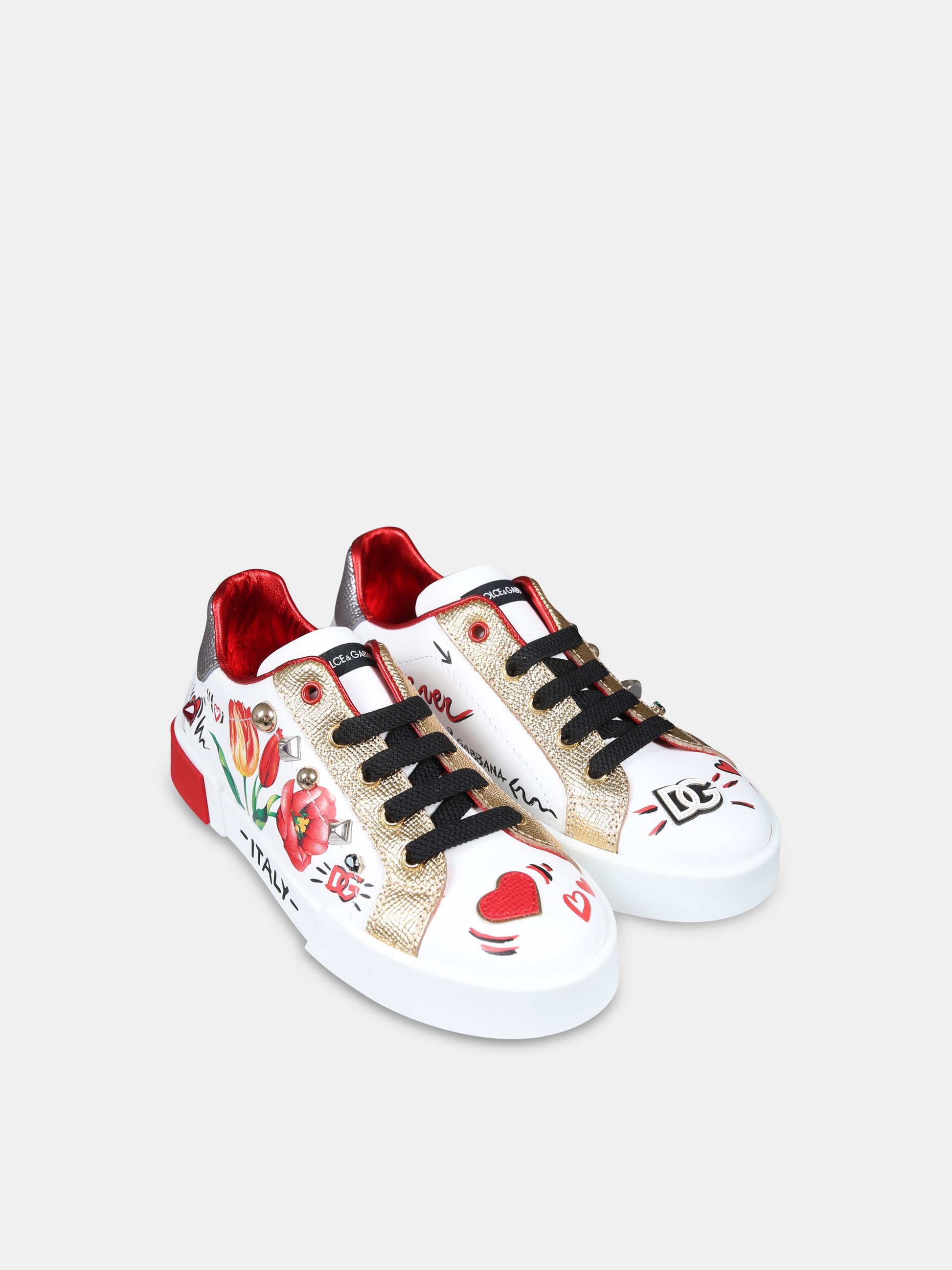 Sneaker Portofino bianche per bambina,Dolce & Gabbana Kids,D11278 AB315 HWF57