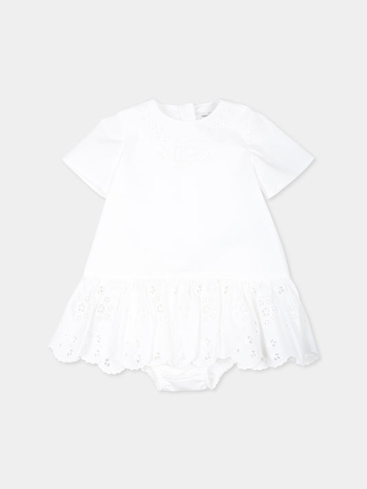 Vestito bianco per neonata con logo DG e fiori,Dolce & Gabbana Kids,L23DY3 G7NXW W0800