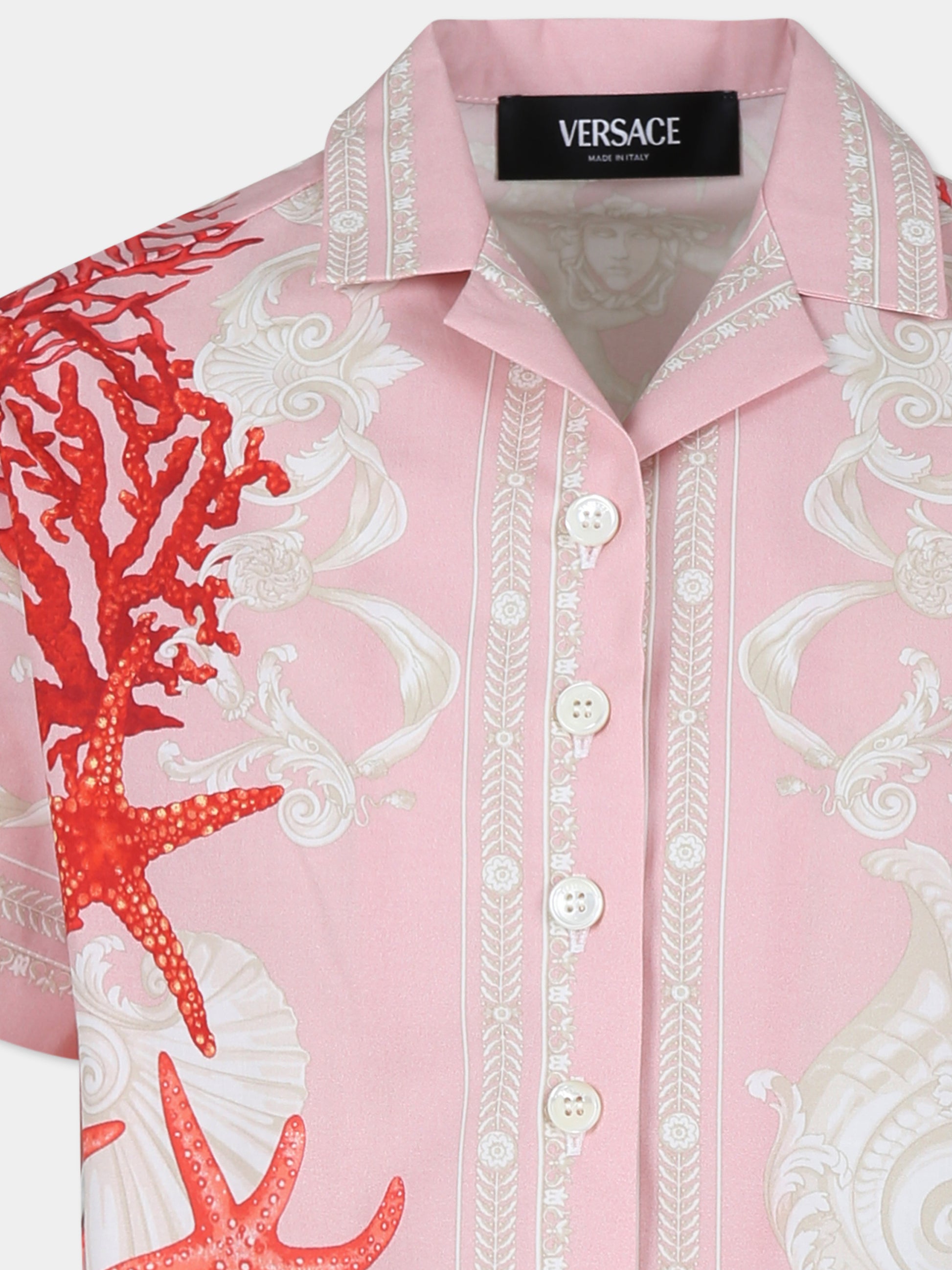 Camicia rosa per bambina con stampa Barocco Sea,Versace,1015184 1A11424 5PA90