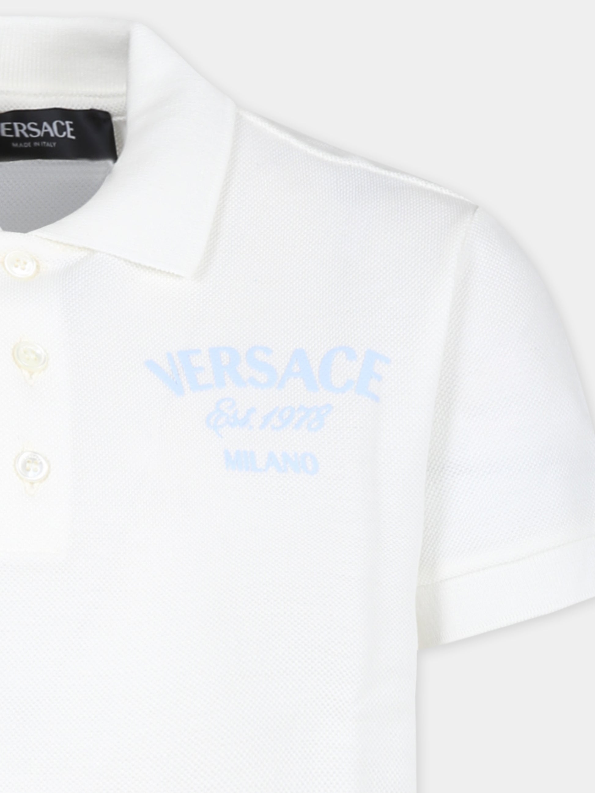 Polo bianca per bambino con stampa Barocco Sea,Versace,1000126 1A11671 2W070