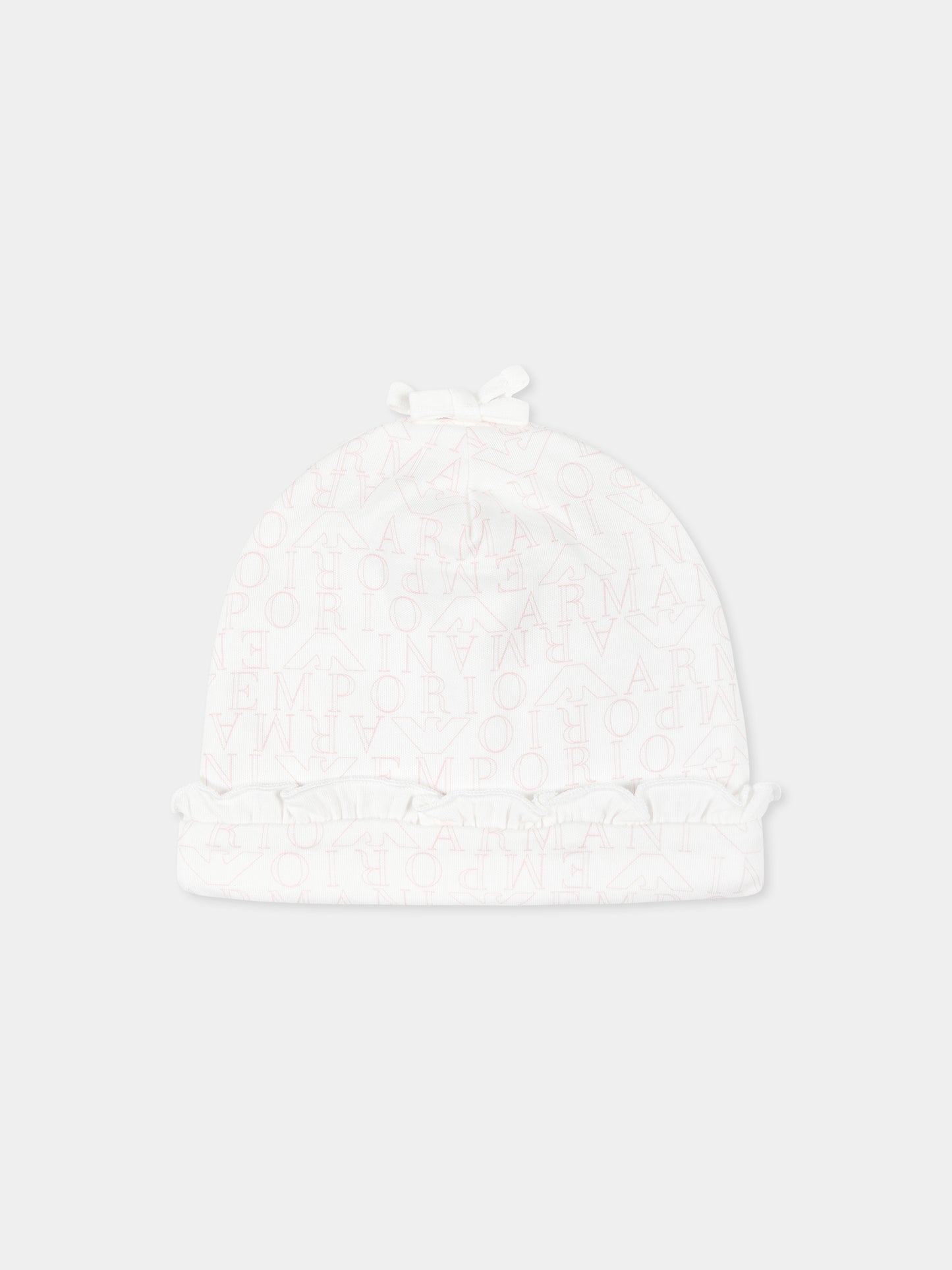 Cappello bianco per neonata con logo all-over,Emporio Armani,6DD401 NJ10Z F307