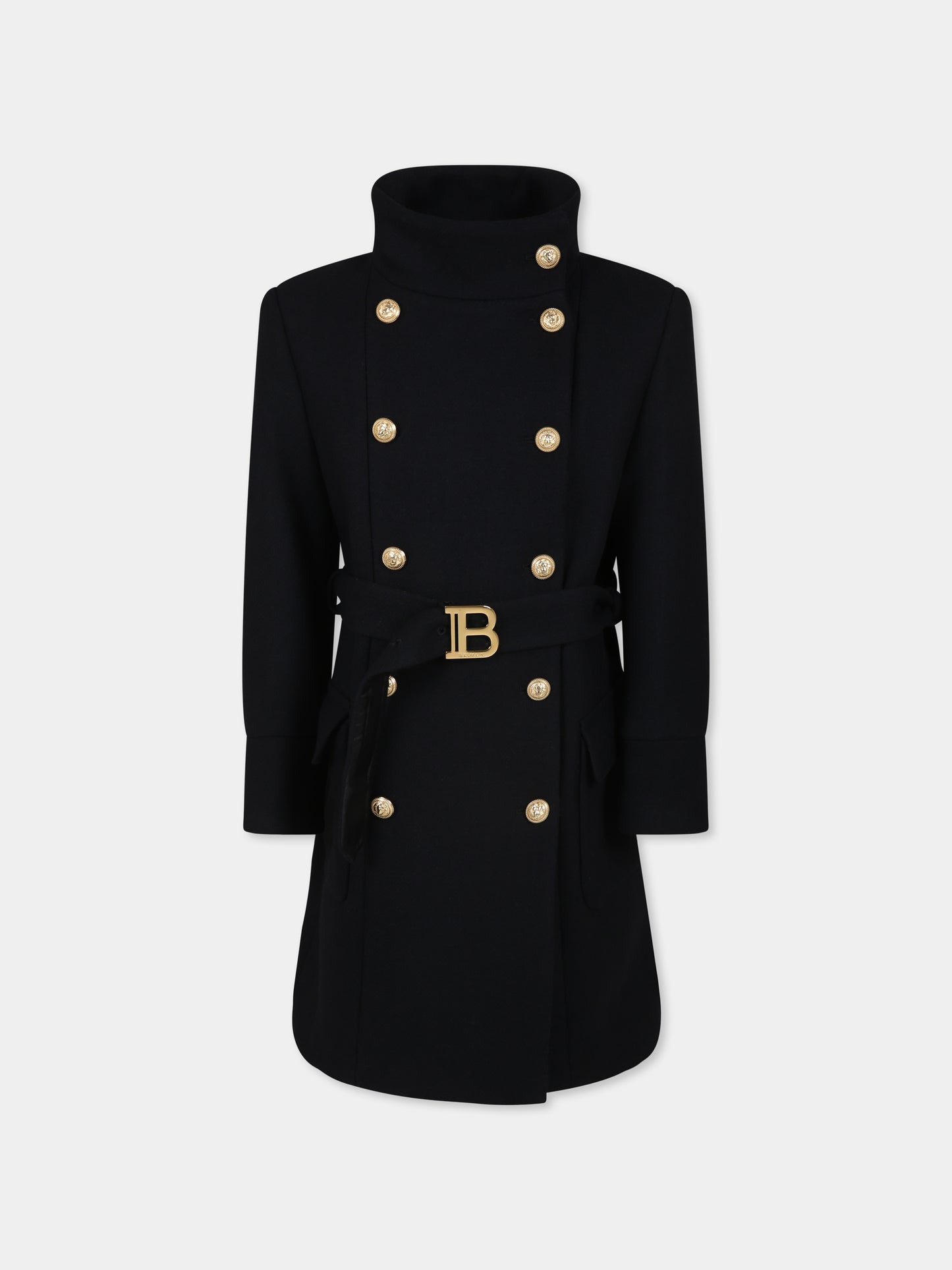 Cappotto nero per bambina con logo,Balmain Kids,BV2B40 E0169 930OR