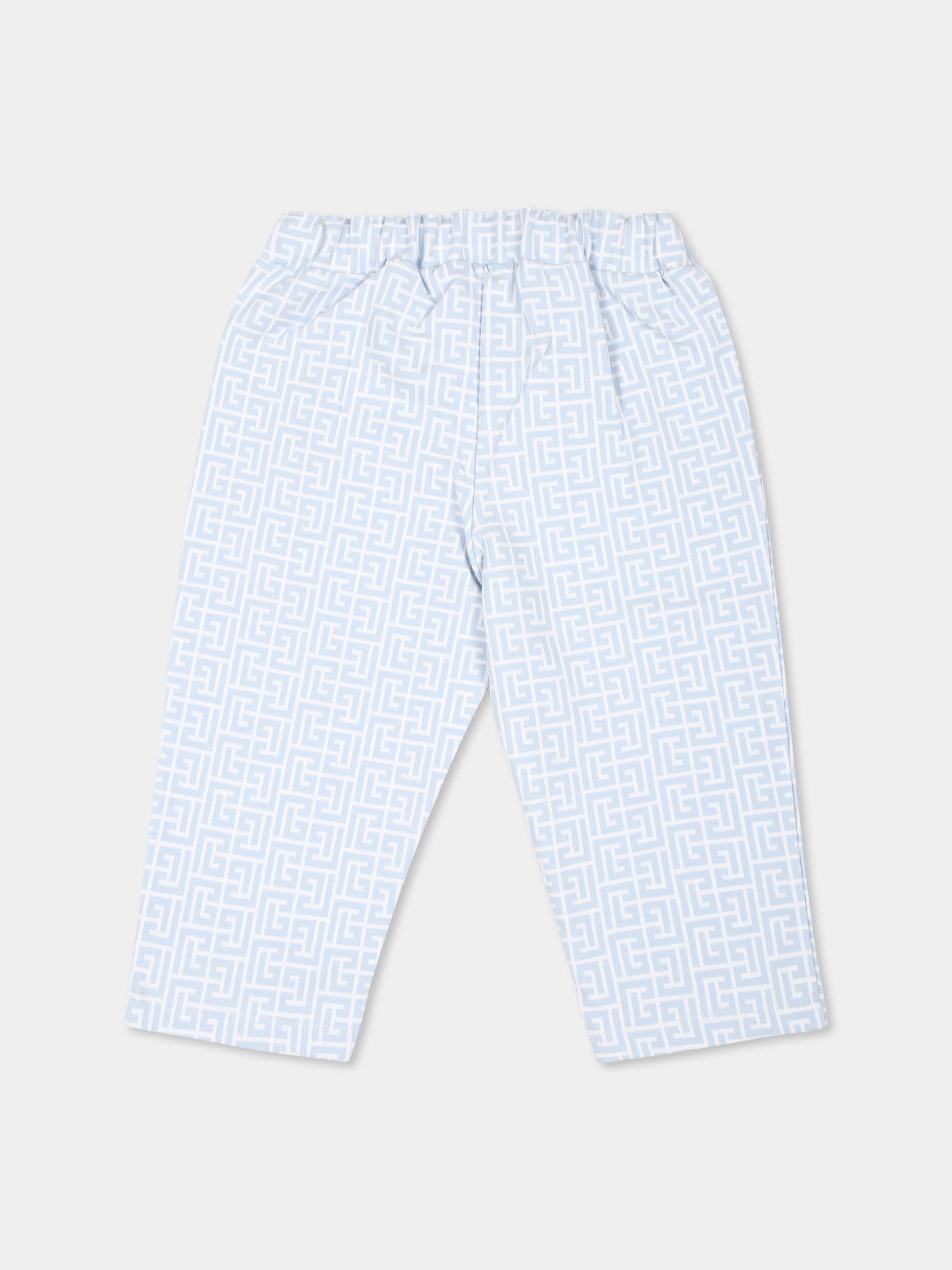 Pantaloni celeste per neonato con motivo geometrico,Balmain Kids,BV6540 Z2411 100CE