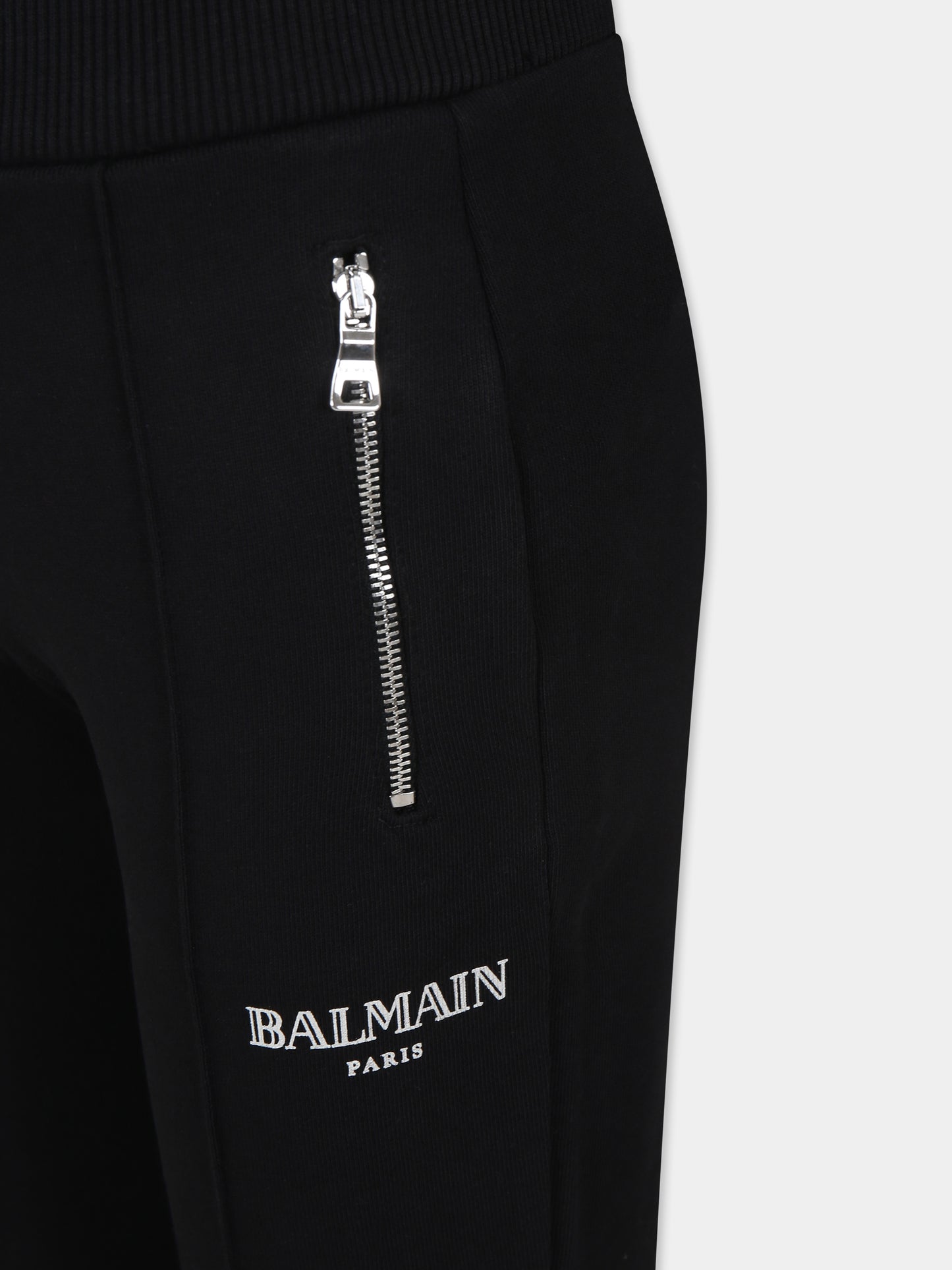 Pantaloni neri per bambina con logo,Balmain Kids,BV6A80 Z1753 930AG