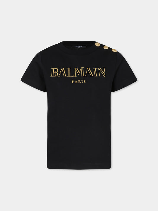 T-shirt nera per bambina con logo,Balmain Kids,BV8B91 Z0082 930OR